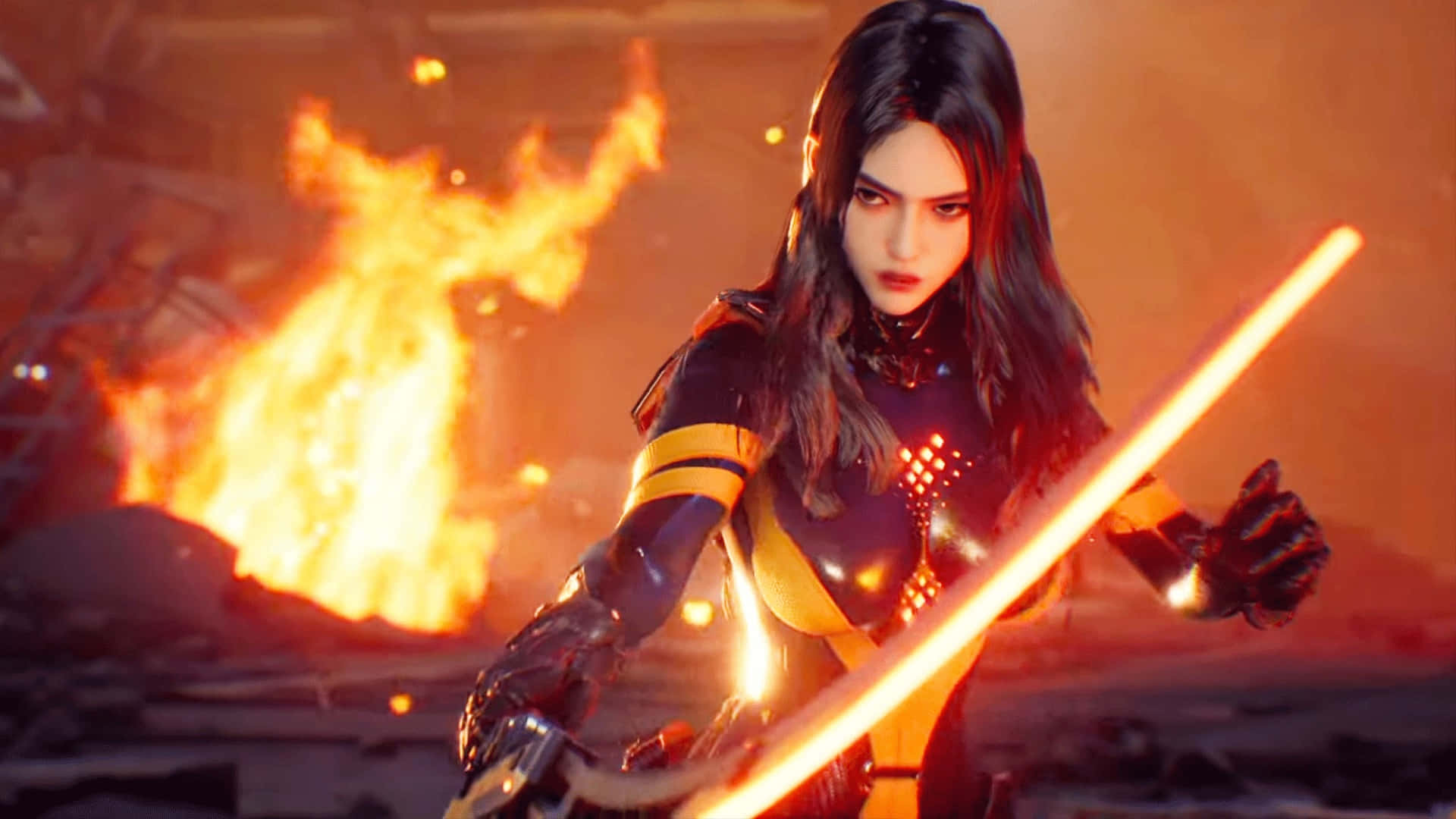 Stellar Blade, heroine, black and yellow armor, Full HD Desktop Wallpaper