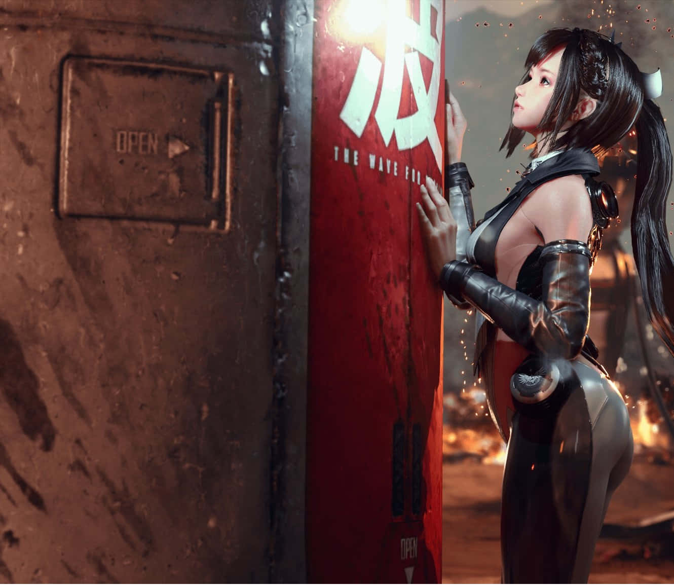 Stellar Blade, female character, red pillar, HD Desktop Wallpaper
