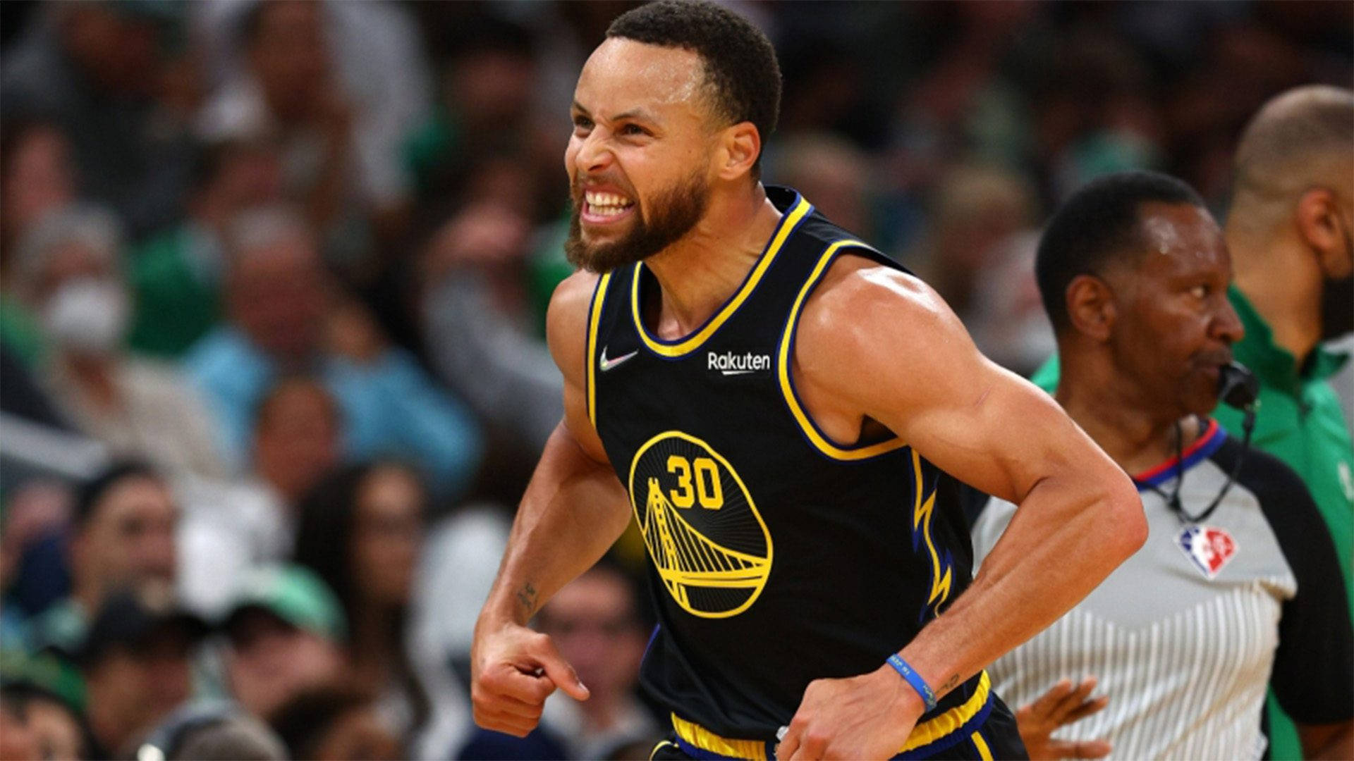 Steph Curry, black and yellow jersey, basketball player, Full HD Desktop Wallpaper