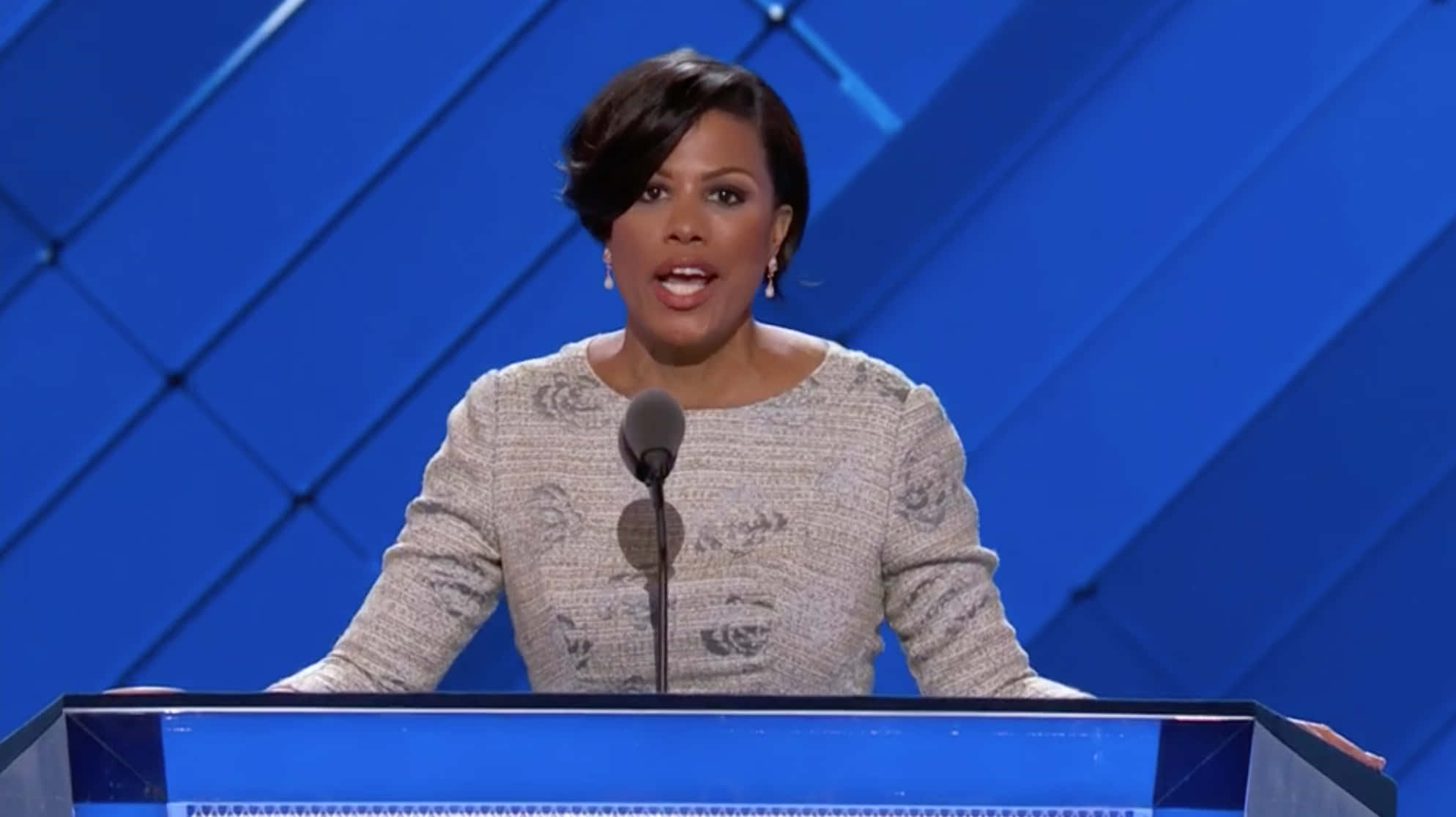 Stephanie Rawlings Blake, blue podium, microphone, Full HD Desktop Wallpaper