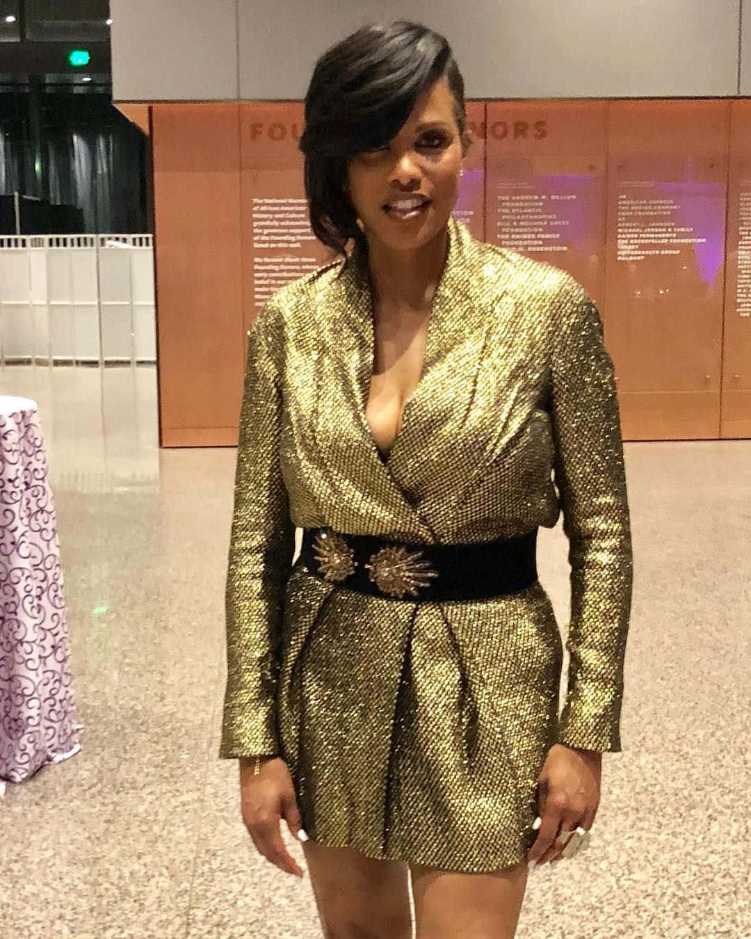 Stephanie Rawlings Blake, gold sequined blazer dress, black belt, HD Phone Wallpaper