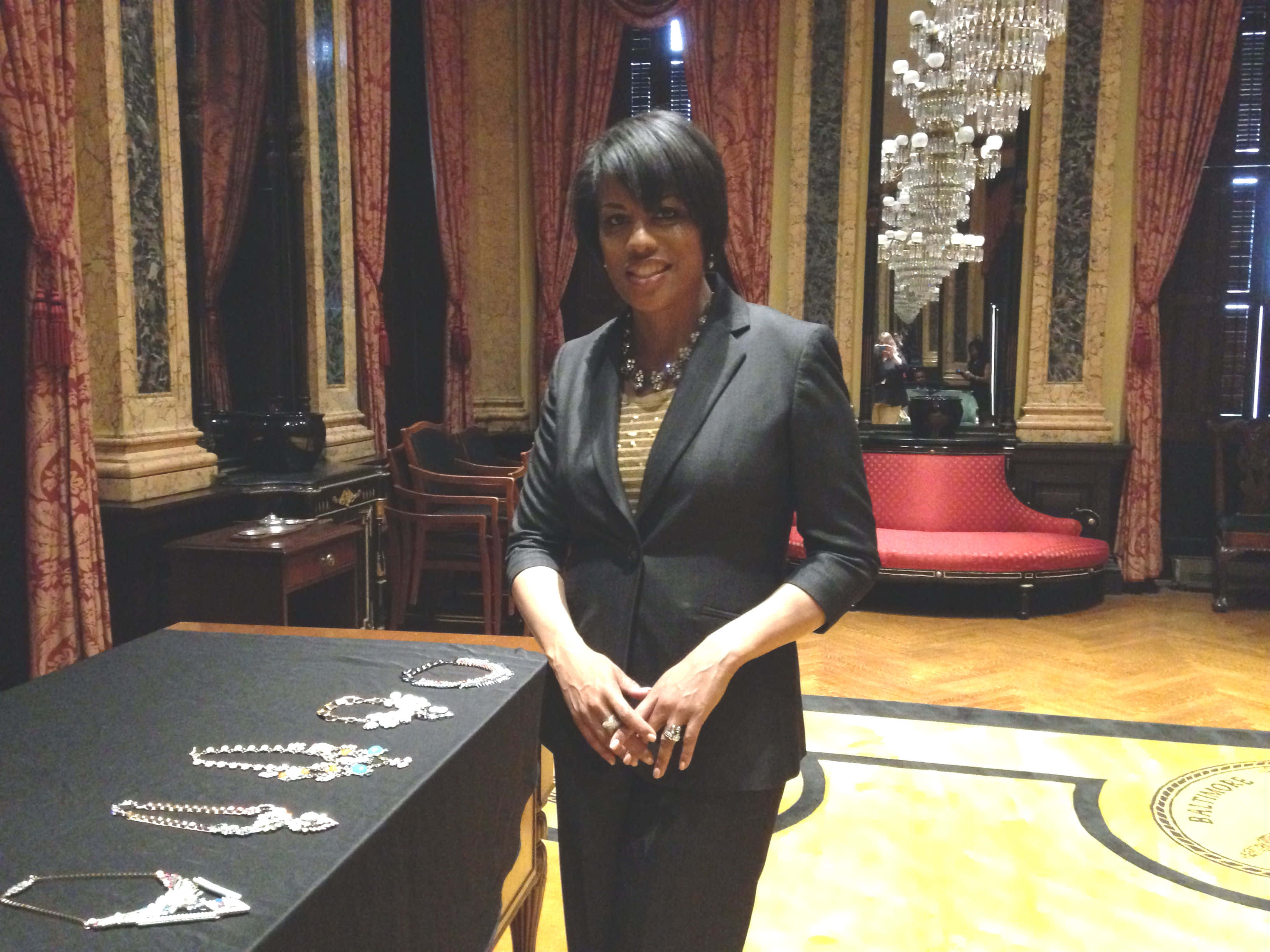 Stephanie Rawlings Blake, black suit, ornate jewelry, 2K Desktop Wallpaper