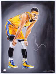 Stephen Curry, yellow jersey, dark gray background, SD Phone Wallpaper
