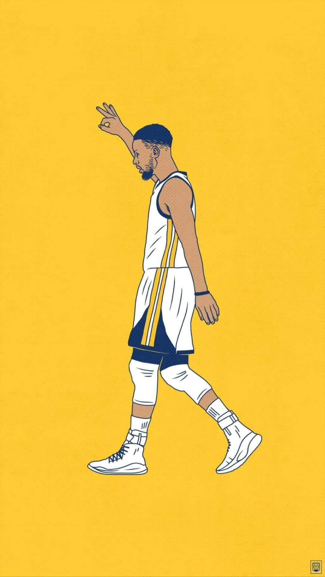 Stephen Curry, cartoon, white and gold uniform, Full HD Phone Wallpaper