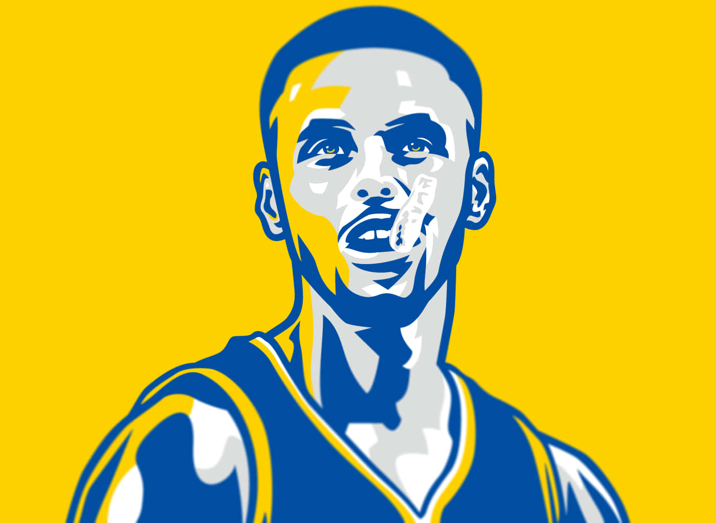 Stephen Curry, blue and yellow jersey, vibrant yellow background, HD Desktop Wallpaper