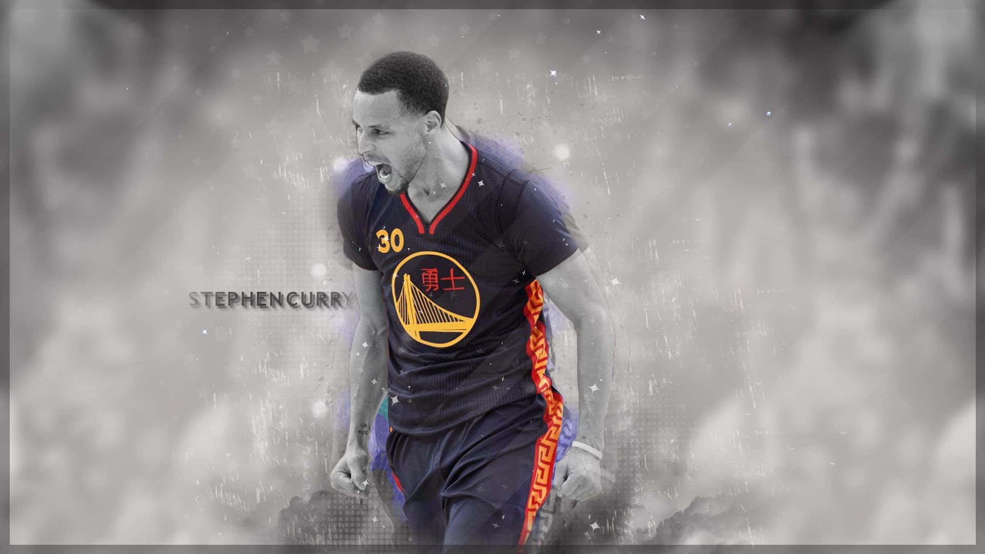 Stephen Curry, dark jersey, gold logo, Full HD Desktop Wallpaper