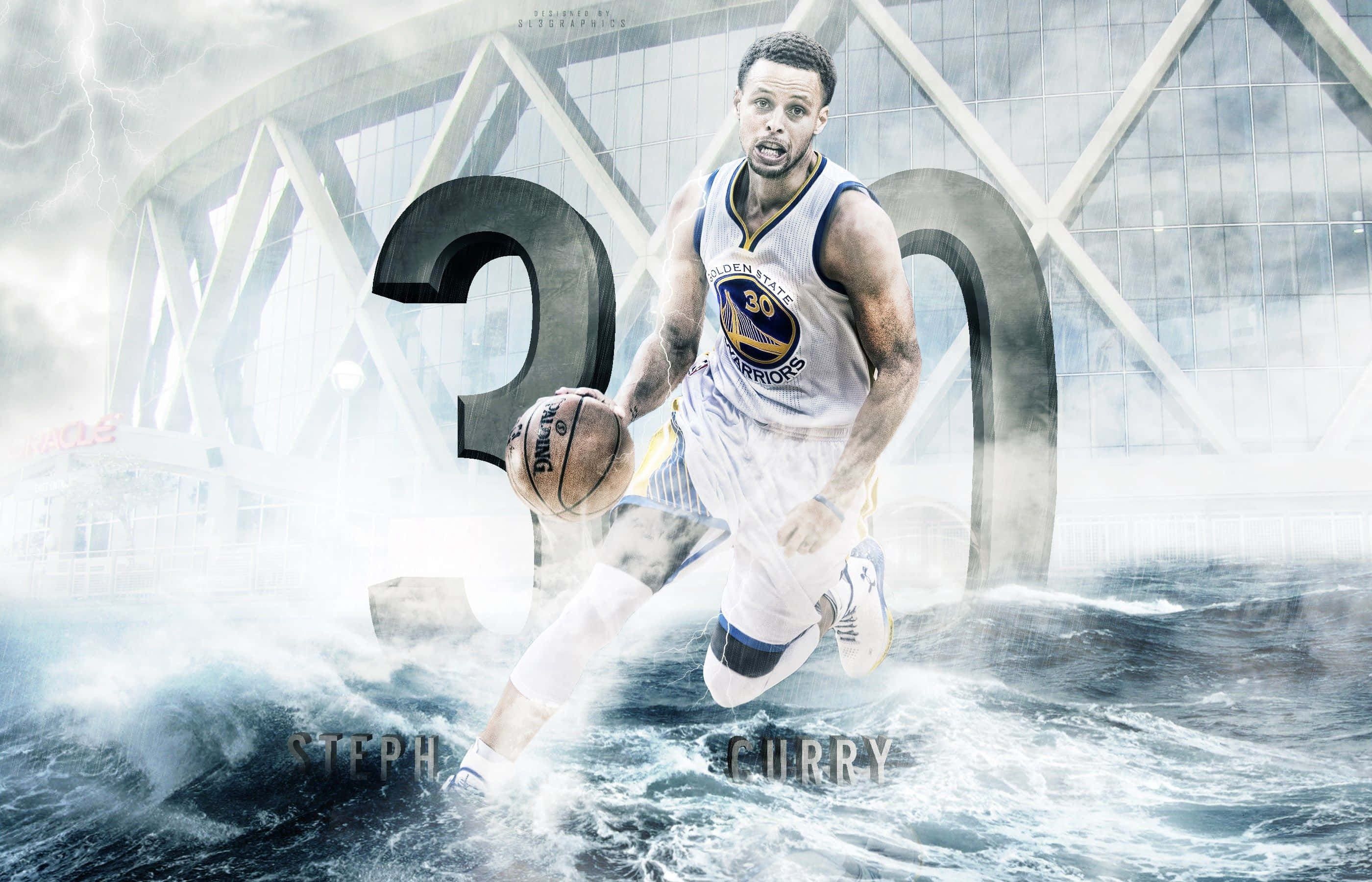 Stephen Curry, basketball, ocean waves, 2K Desktop Wallpaper