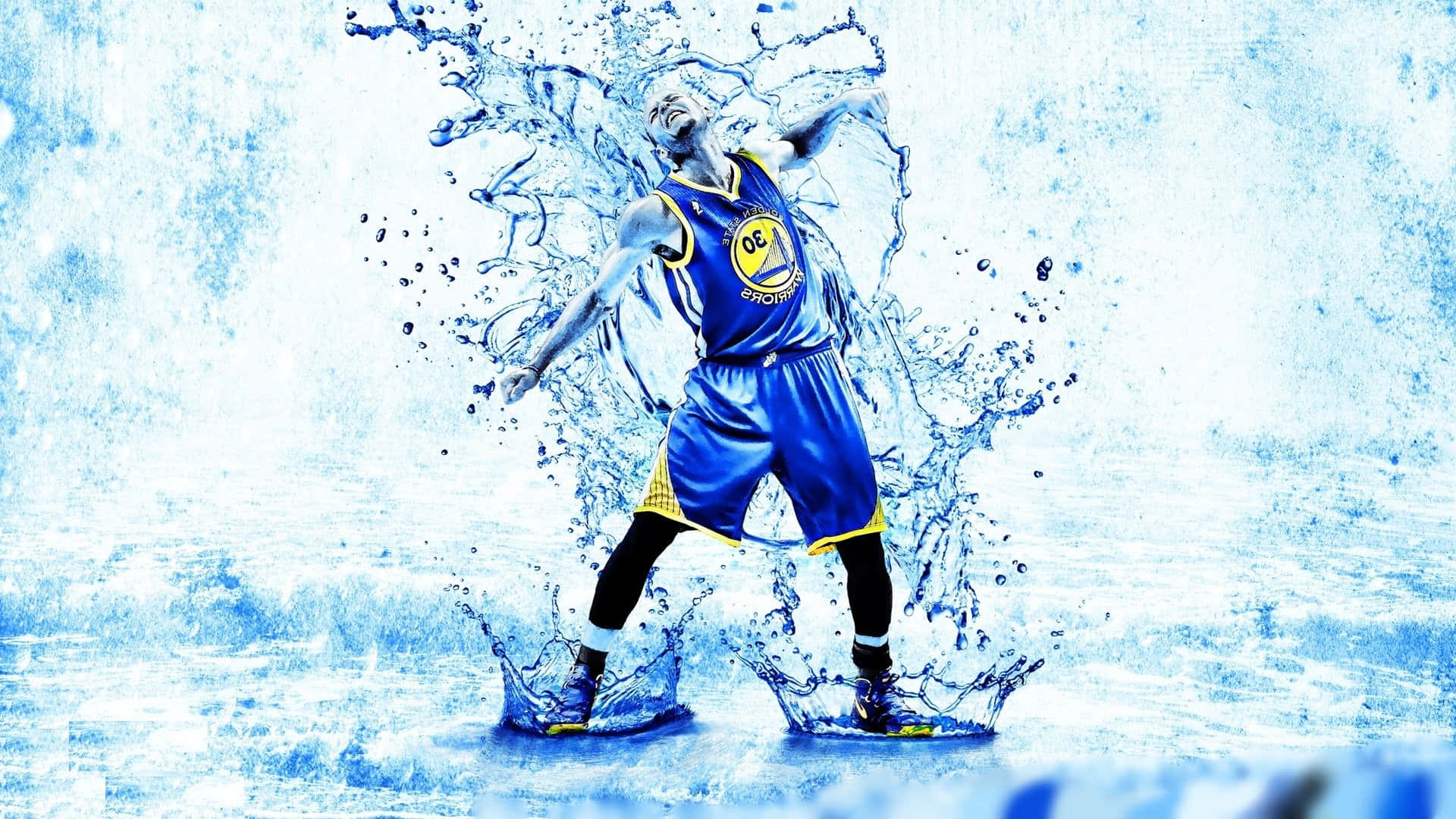 Stephen Curry, blue and yellow uniform, midair, Full HD Desktop Wallpaper