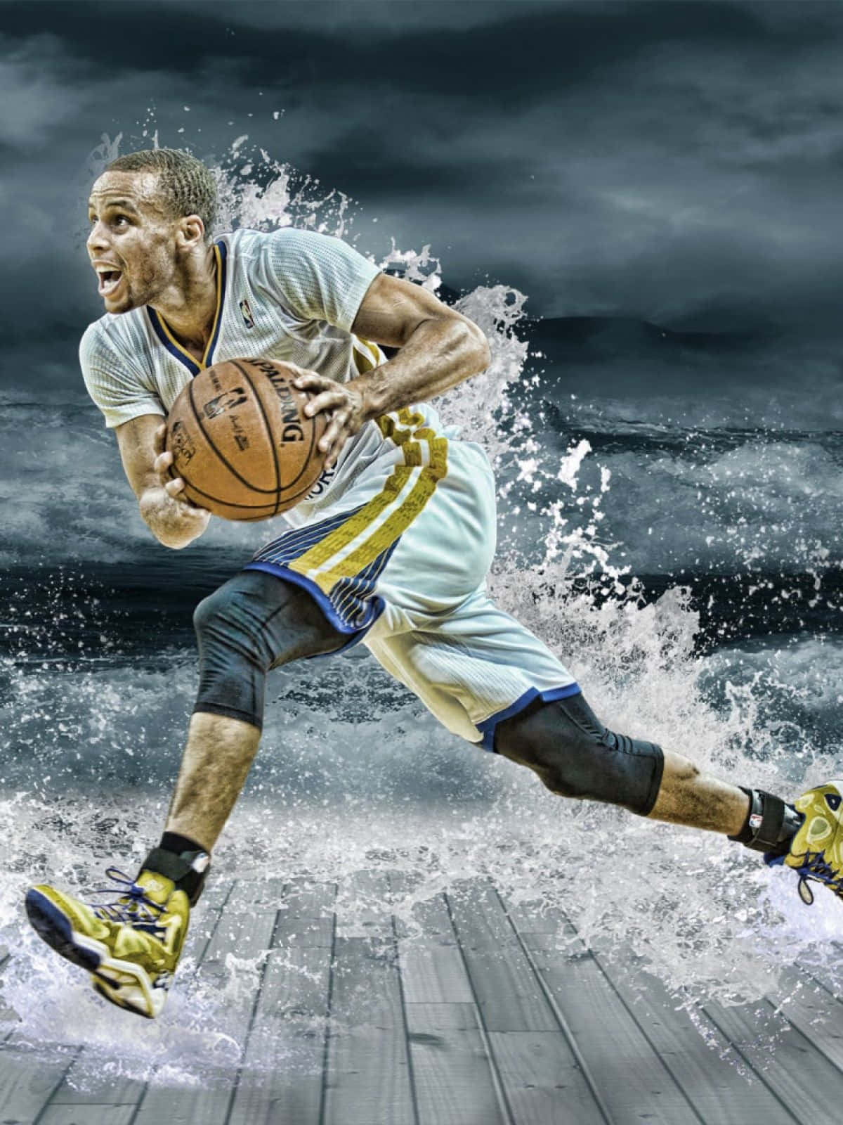 Stephen Curry, basketball player, wooden court, HD Phone Wallpaper