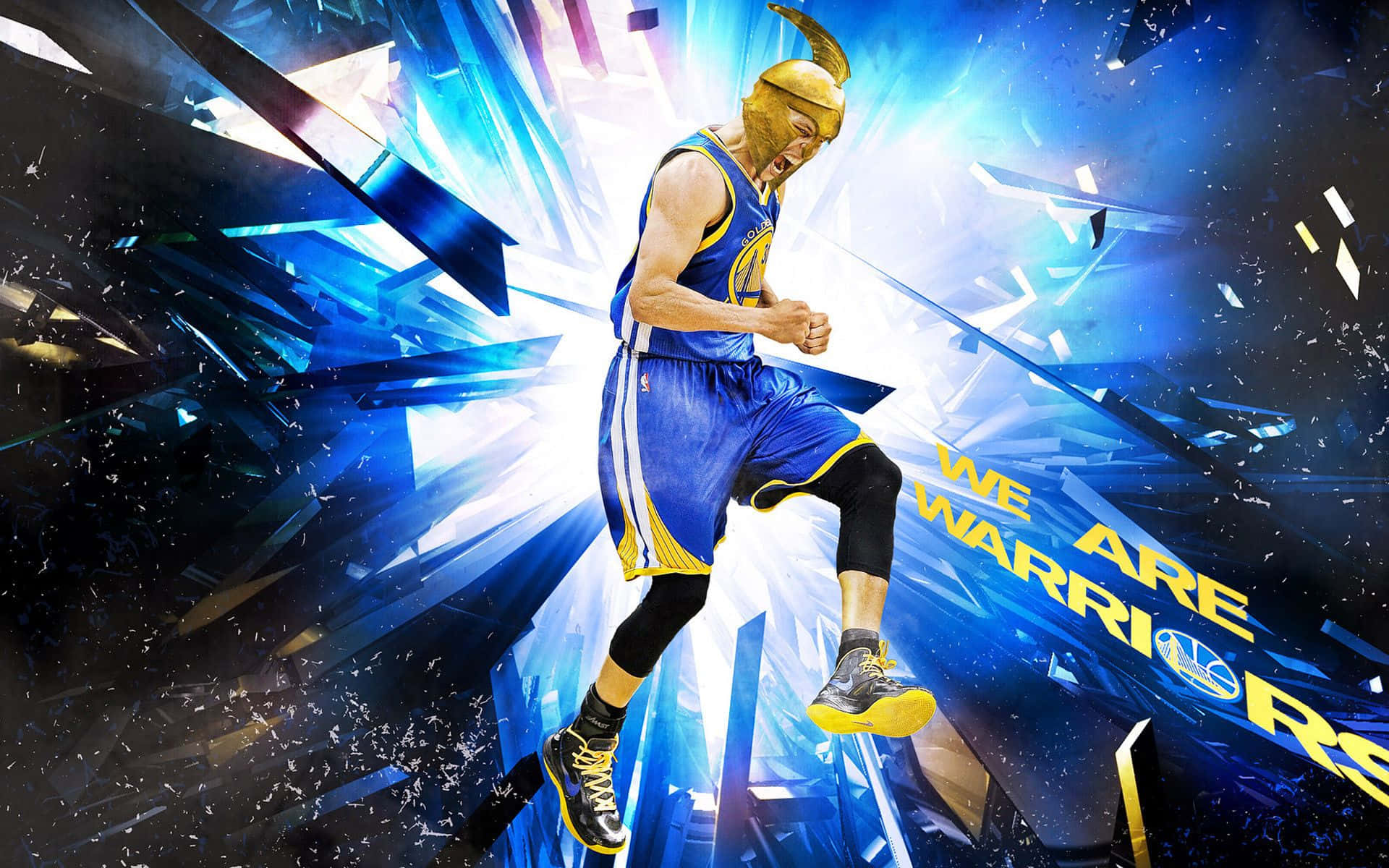 Stephen Curry, blue and yellow uniform, shattered blue crystal background, Full HD Desktop Wallpaper