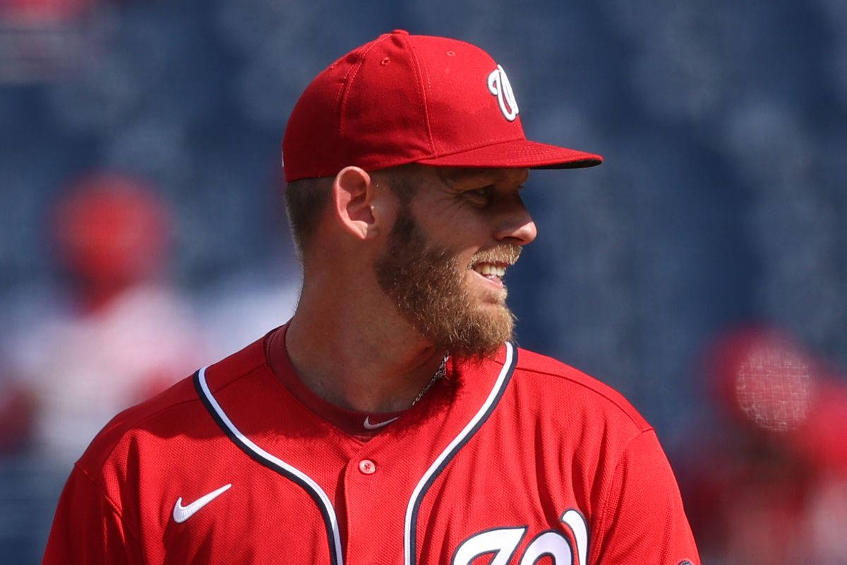 Stephen Strasburg, red uniform, cap, SD Desktop Wallpaper