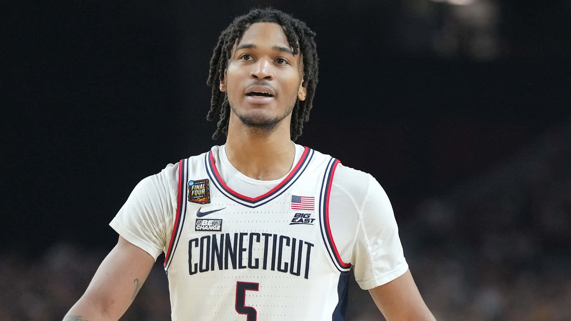 Connecticut basketball player, number 5, white Connecticut jersey, Full HD Desktop Wallpaper