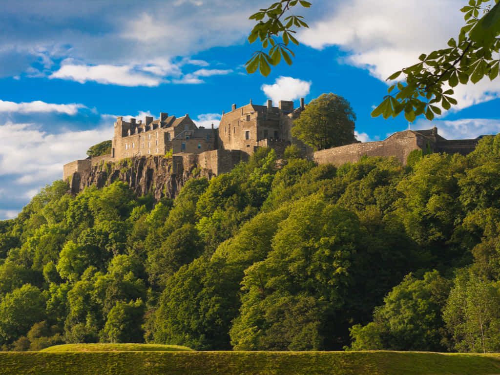 Sterling Castle, cloudy sky, lush green hill, SD Desktop Wallpaper