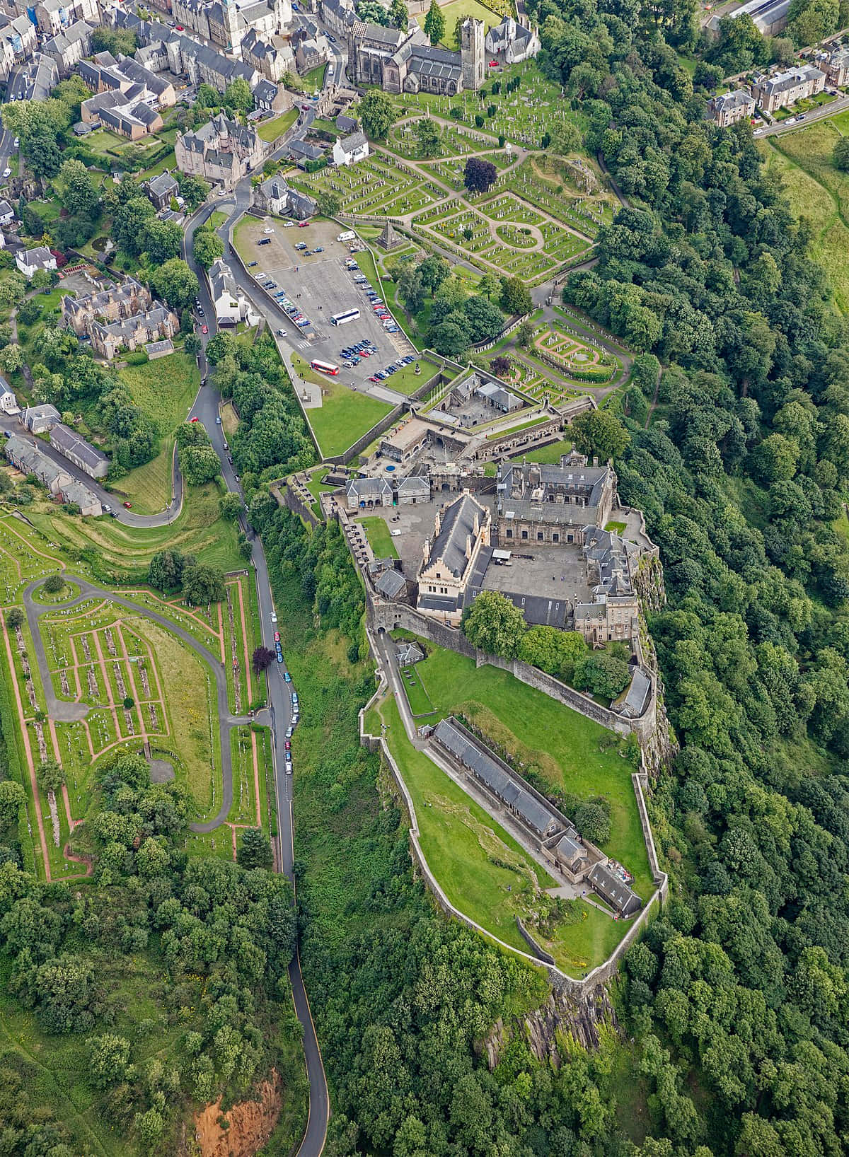 Sterling Castle, aerial view, lush green hillside, HD Phone Wallpaper