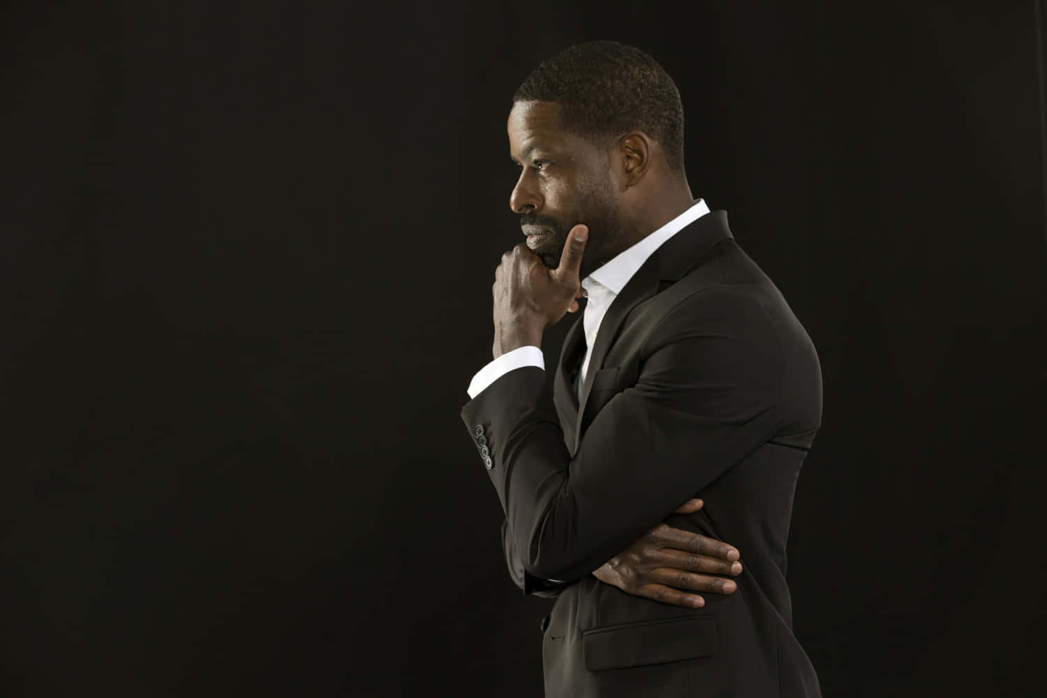 Sterling K. Brown, black suit, dark background, HD Desktop Wallpaper