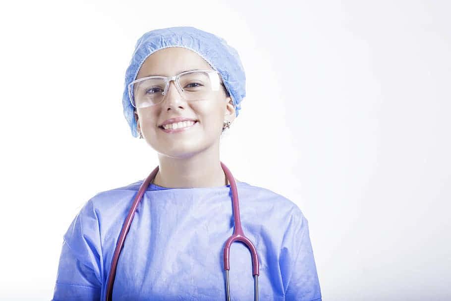 blue scrubs, cap, stethoscope, SD Desktop Wallpaper
