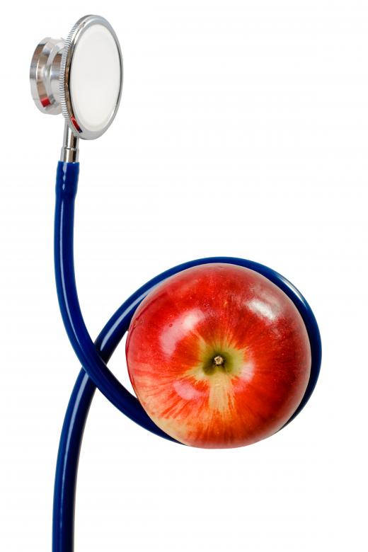 blue stethoscope, red apple, stark white background, SD Phone Wallpaper