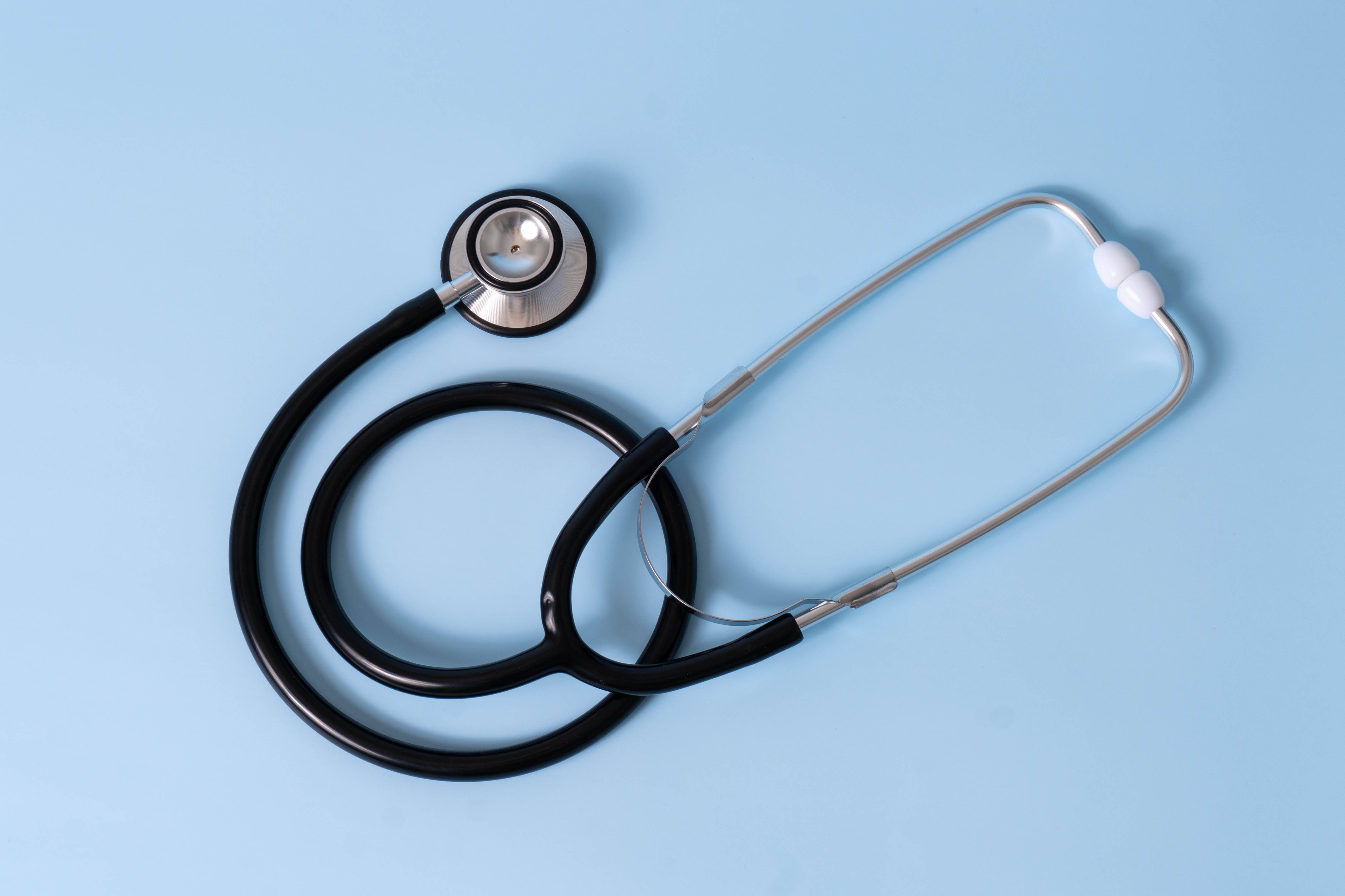 black stethoscope, blue surface, black tubing, 4K Desktop Wallpaper
