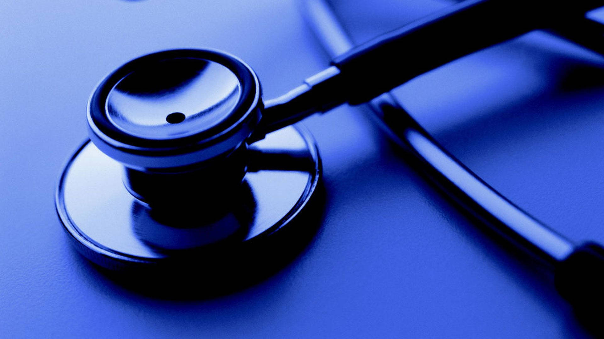 stethoscope, metallic chest piece, blue surface, Full HD Desktop Wallpaper