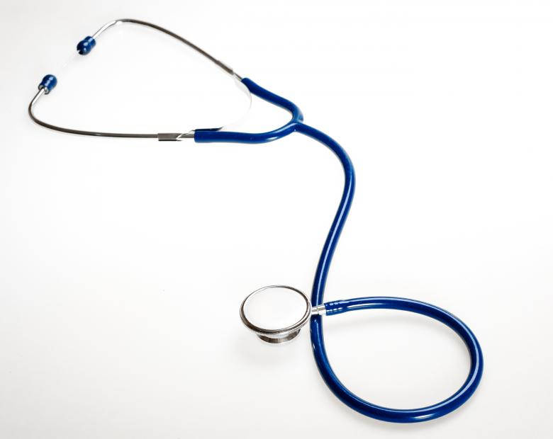 blue stethoscope, silver accents, pristine white background, SD Desktop Wallpaper