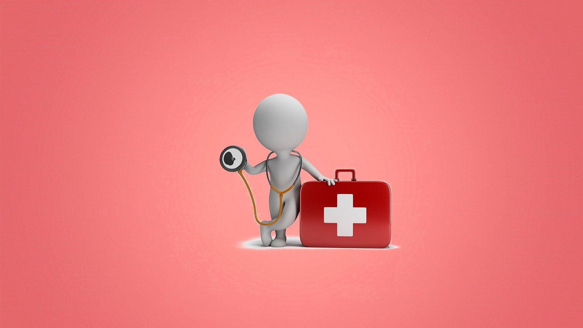 stethoscope, white figure, red first aid kit, Full HD Desktop Wallpaper