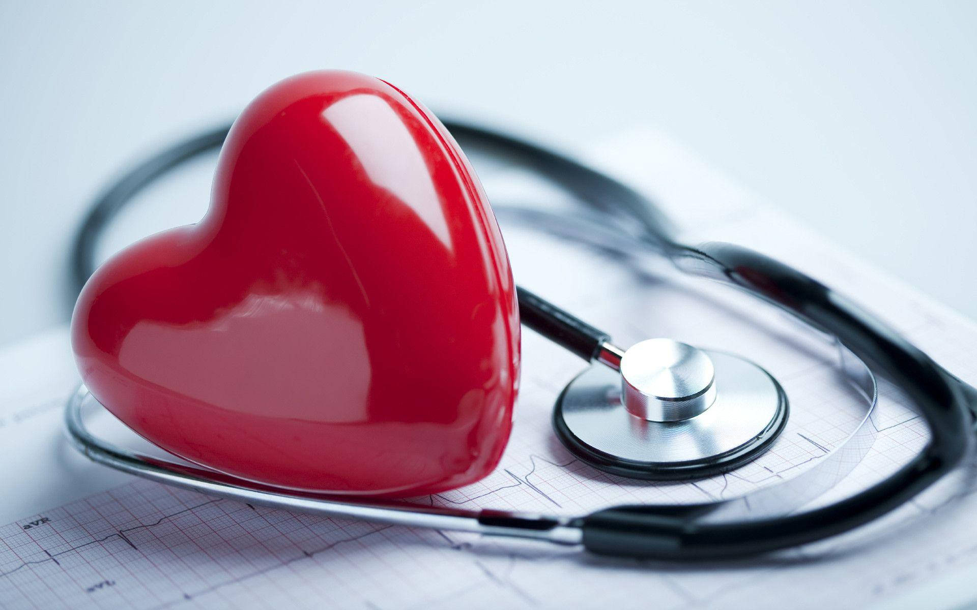 red heart, glossy, stethoscope, Full HD Desktop Wallpaper