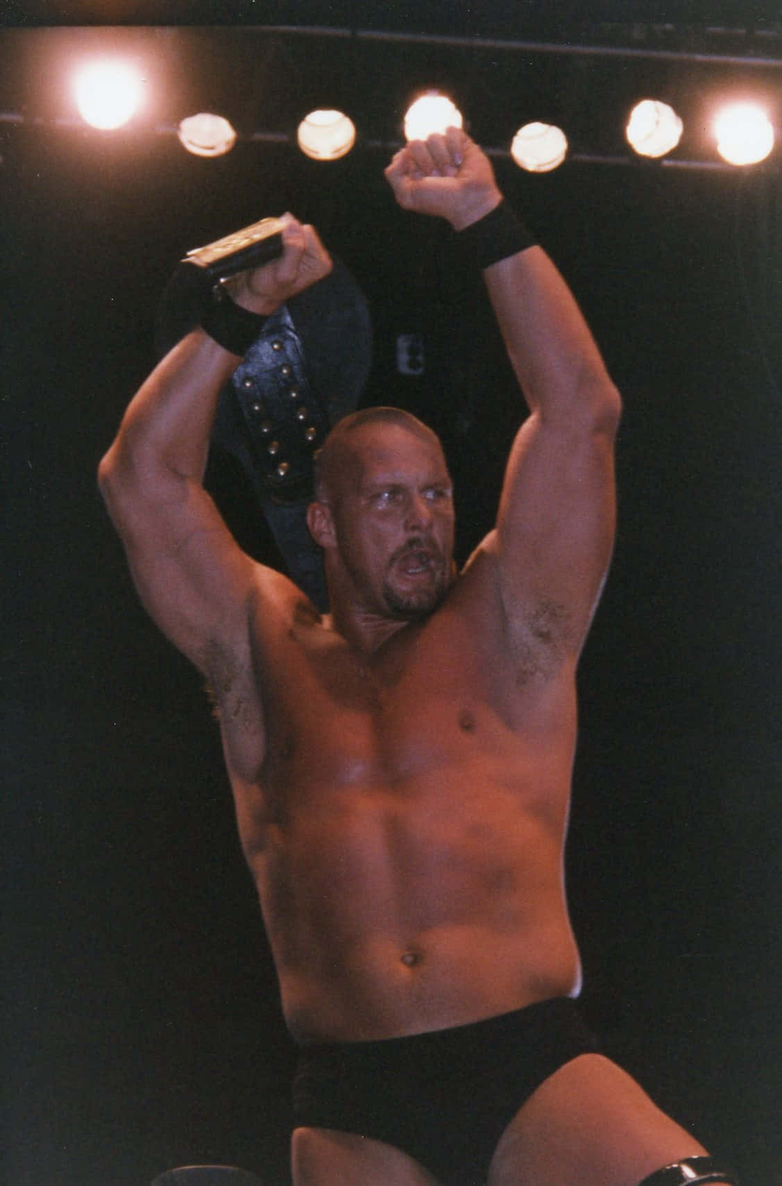 Steve Austin, championship belt, bright stage lights, HD Phone Wallpaper