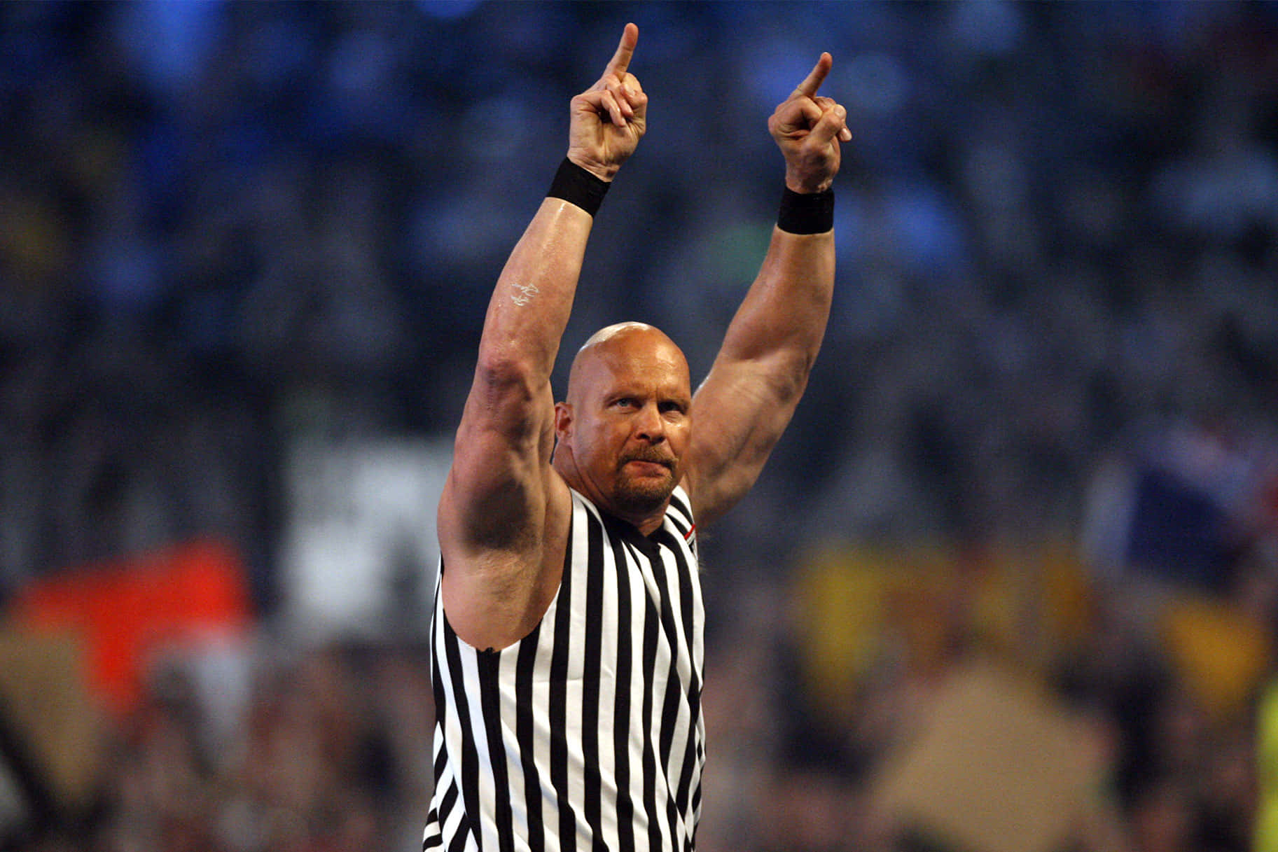 Steve Austin, black and white striped shirt, wrestling arena, HD Desktop Wallpaper