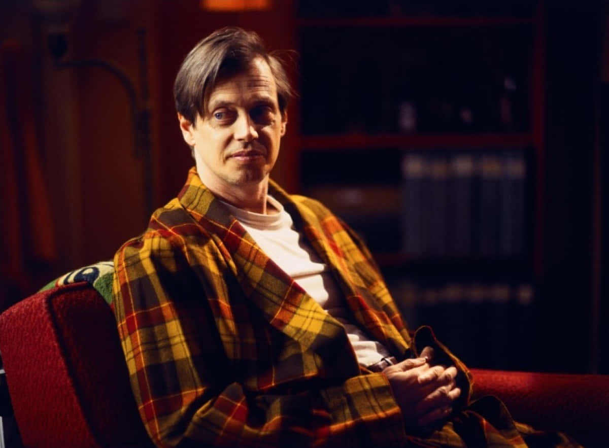 Steve Buscemi, plaid robe, red armchair, SD Desktop Wallpaper
