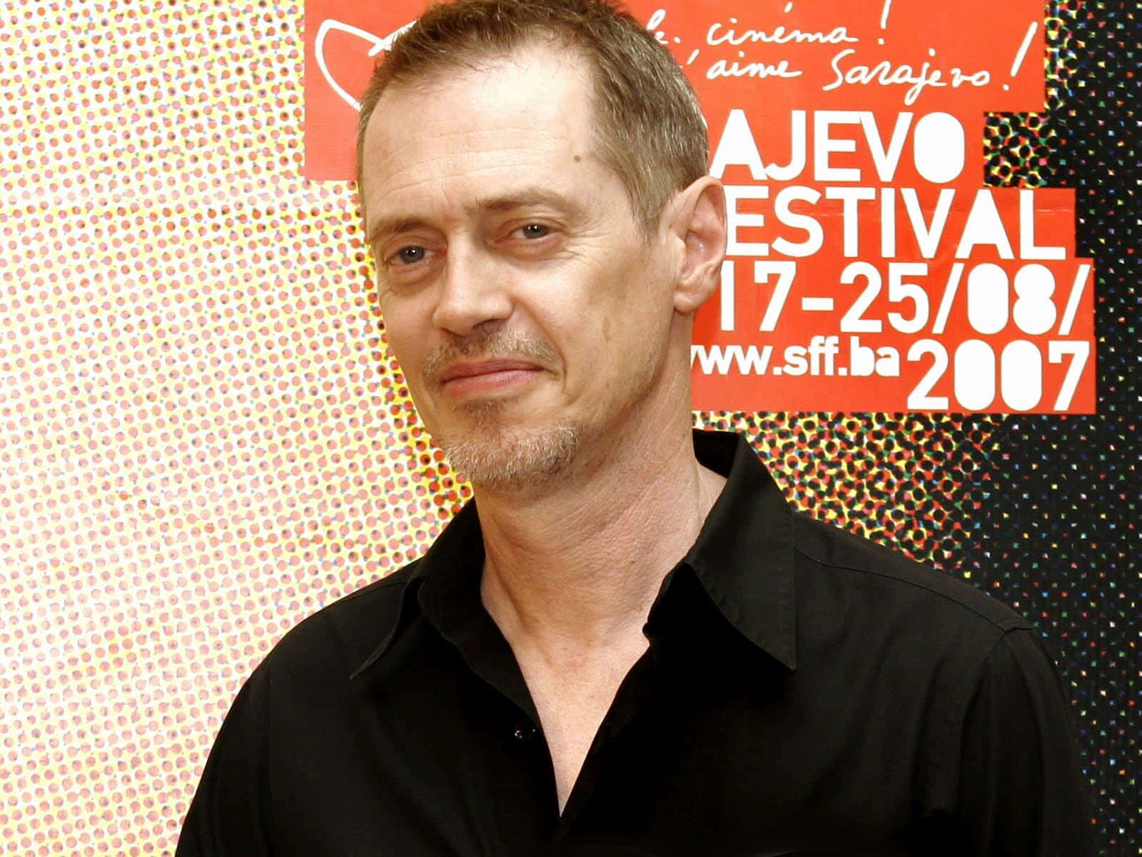 Steve Buscemi, black shirt, colorful dotted backdrop, HD Desktop Wallpaper