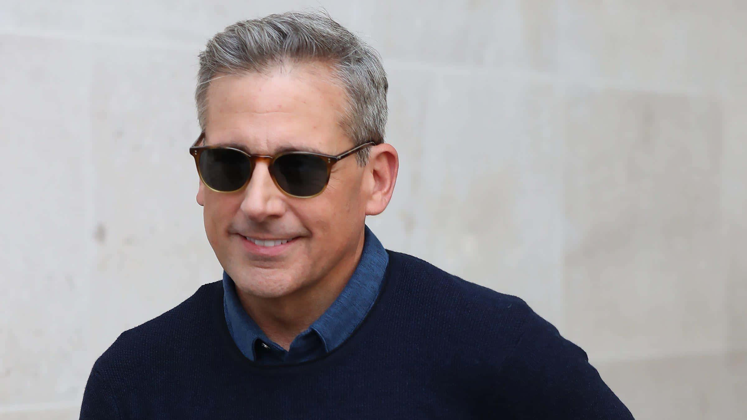 Steve Carell, navy sweater, blue collared shirt, Full HD Desktop Wallpaper