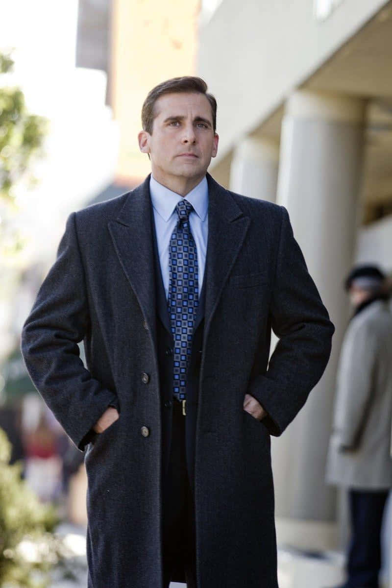 Steve Carell, dark wool coat, patterned tie, SD Phone Wallpaper