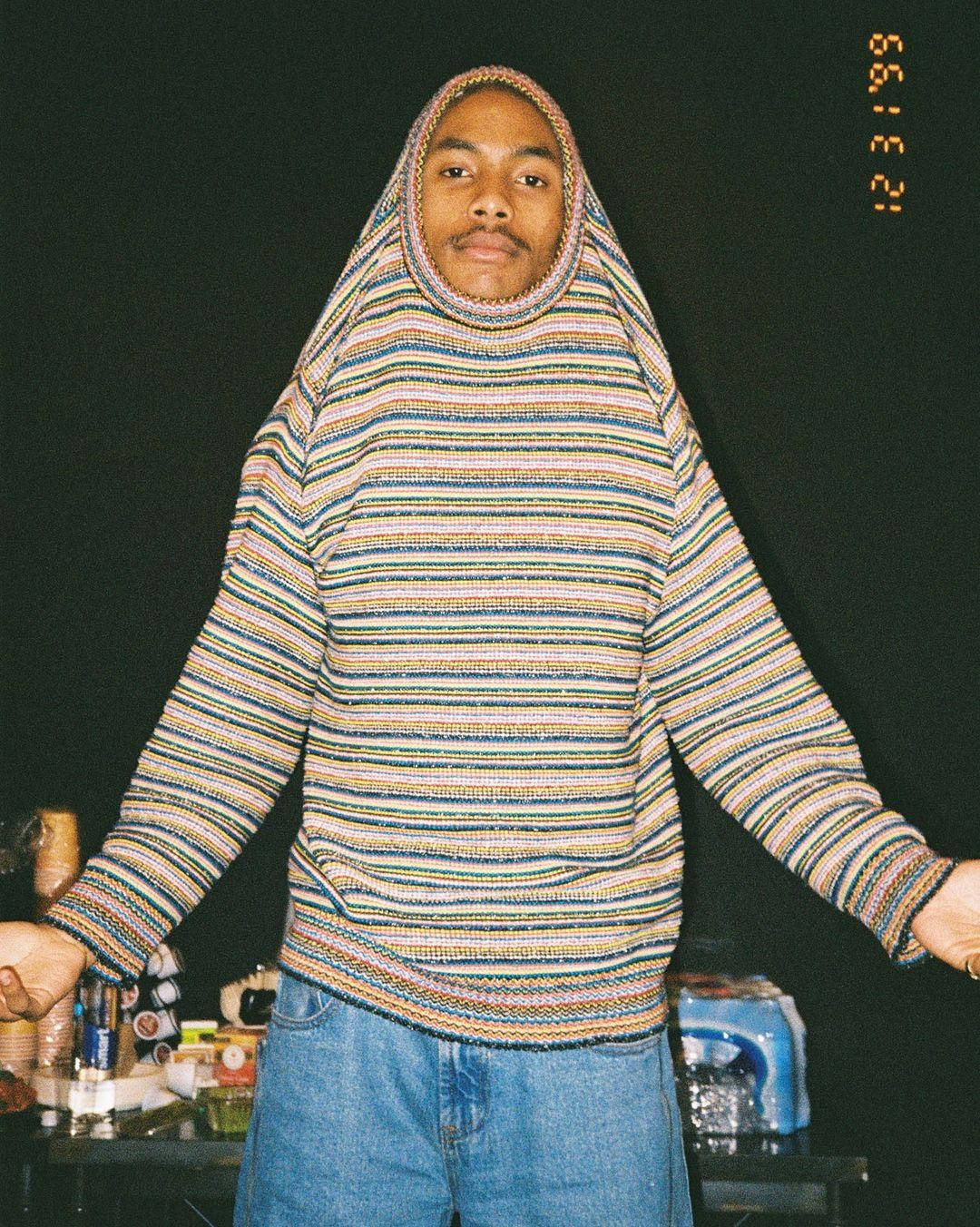 Steve Lacy, colorful striped hoodie, dark background, HD Phone Wallpaper