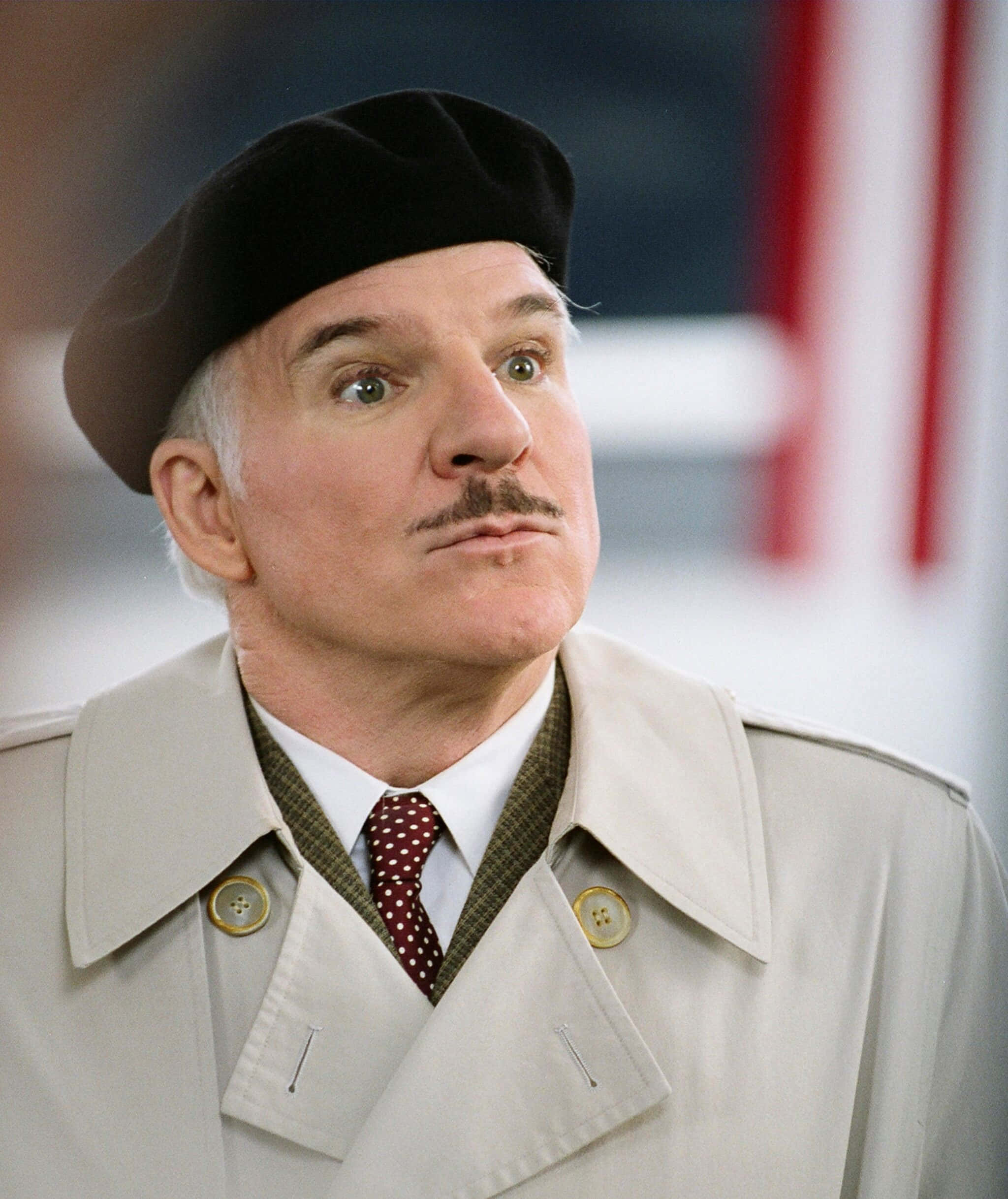 Steve Martin, beige trench coat, black beret, Full HD Phone Wallpaper