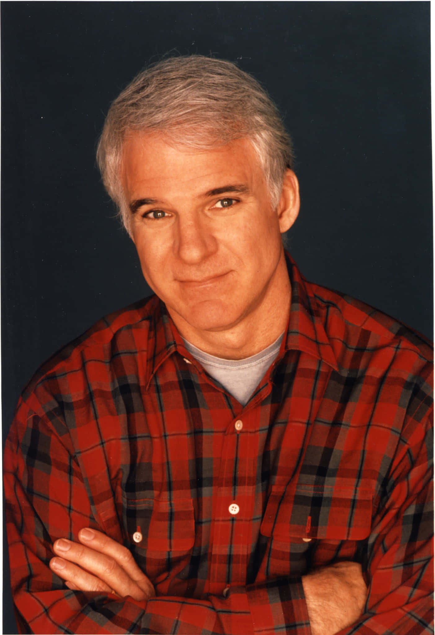 Steve Martin, red plaid shirt, gray hair, Full HD Phone Wallpaper