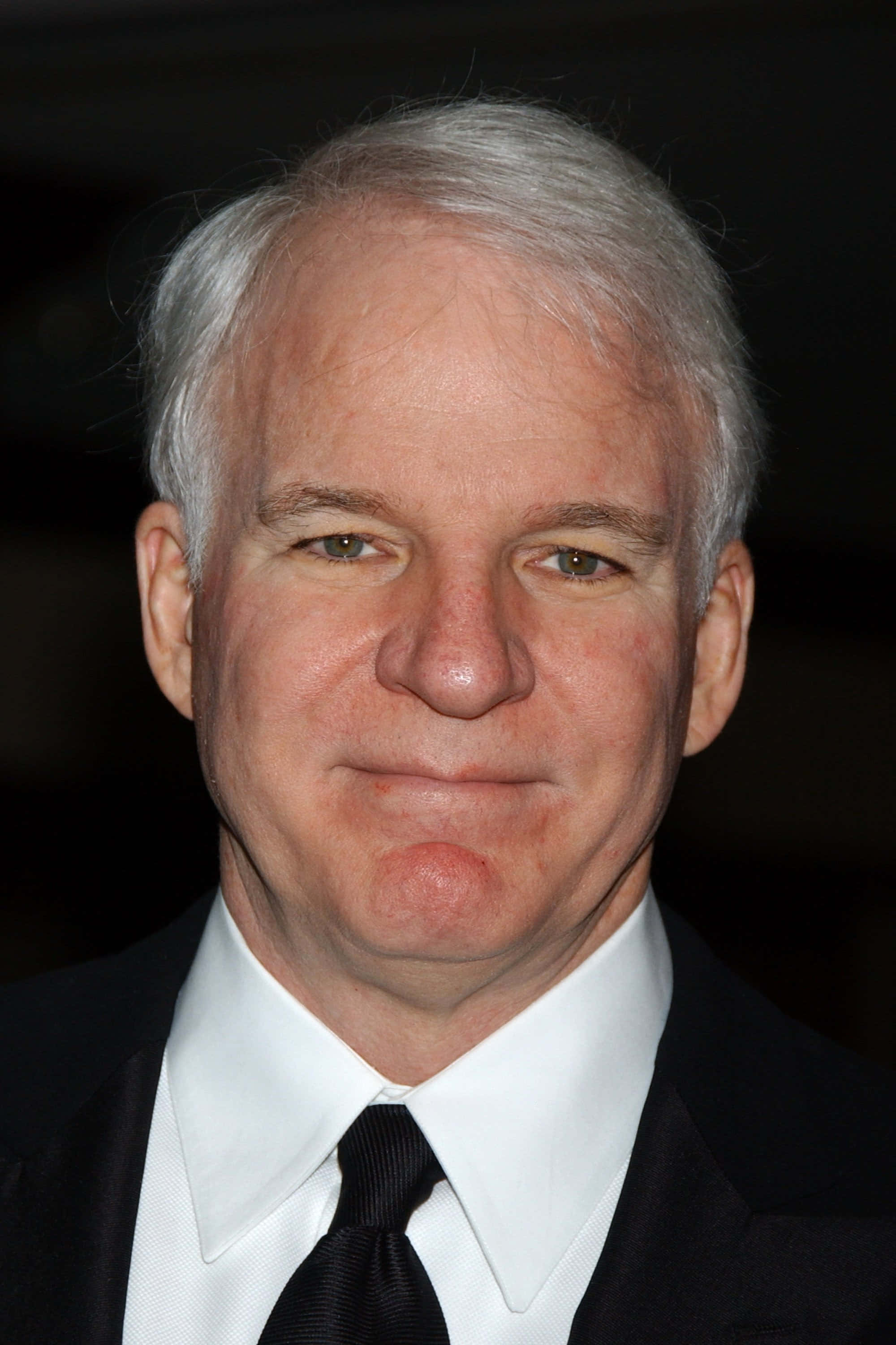 Steve Martin, white hair, black suit, 2K Phone Wallpaper