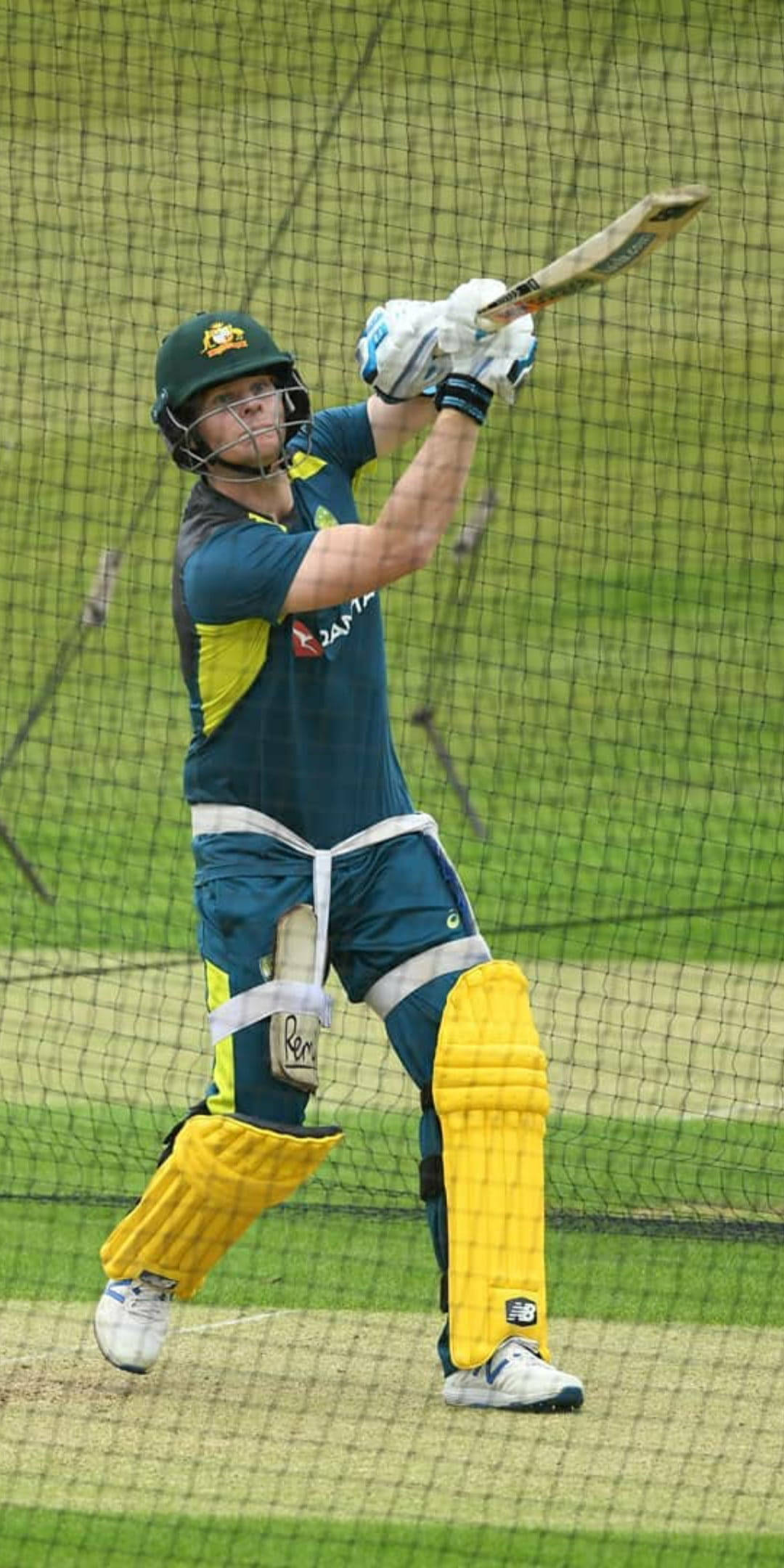 Steve Smith, green and gold gear, netted practice area, Full HD Phone Wallpaper
