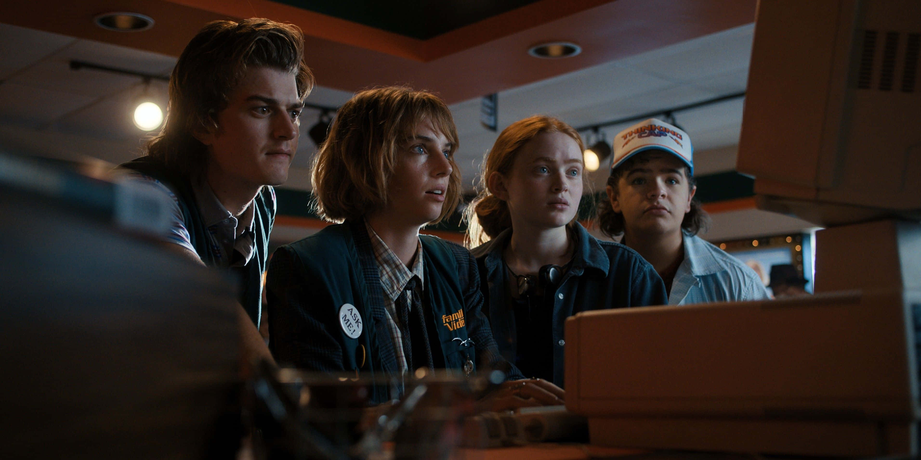 Stranger Things, computer monitor, 1980s-style jackets, 2K Desktop Wallpaper