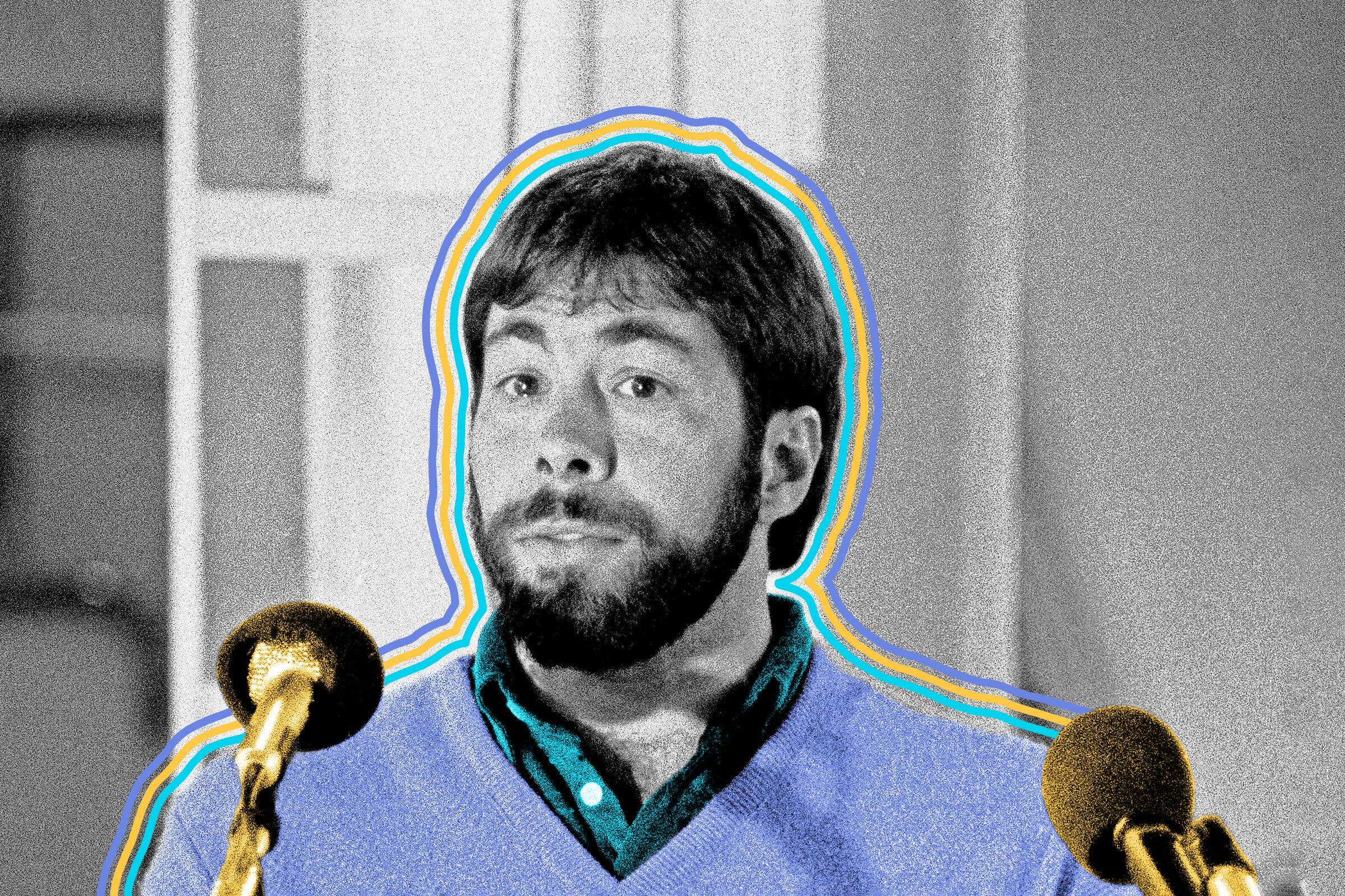 Steve Wozniak, neon outline, microphones, Full HD Desktop Wallpaper