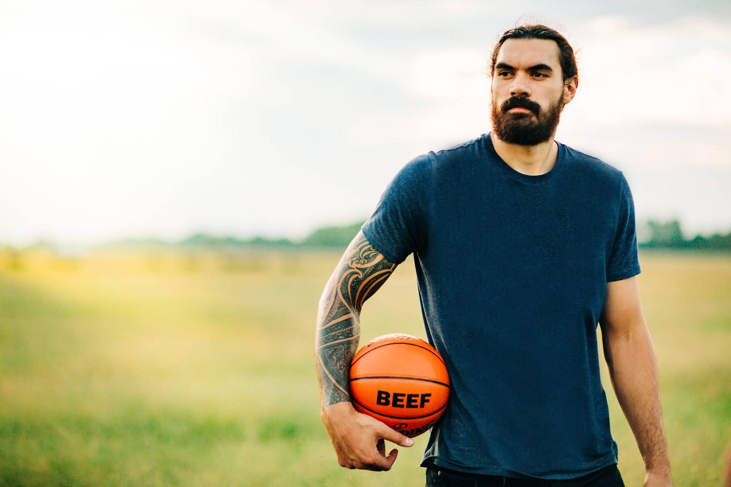 Steven Adams, orange basketball, bearded man, HD Desktop Wallpaper