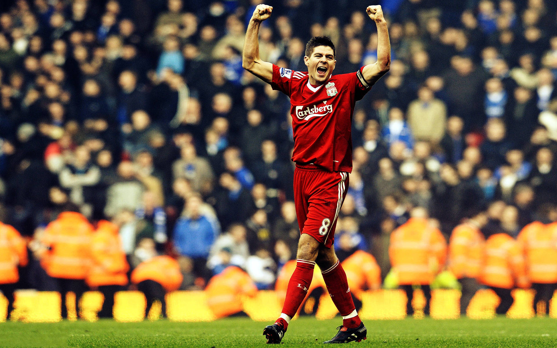 Steven Gerrard, red kit, grass pitch, Full HD Desktop Wallpaper