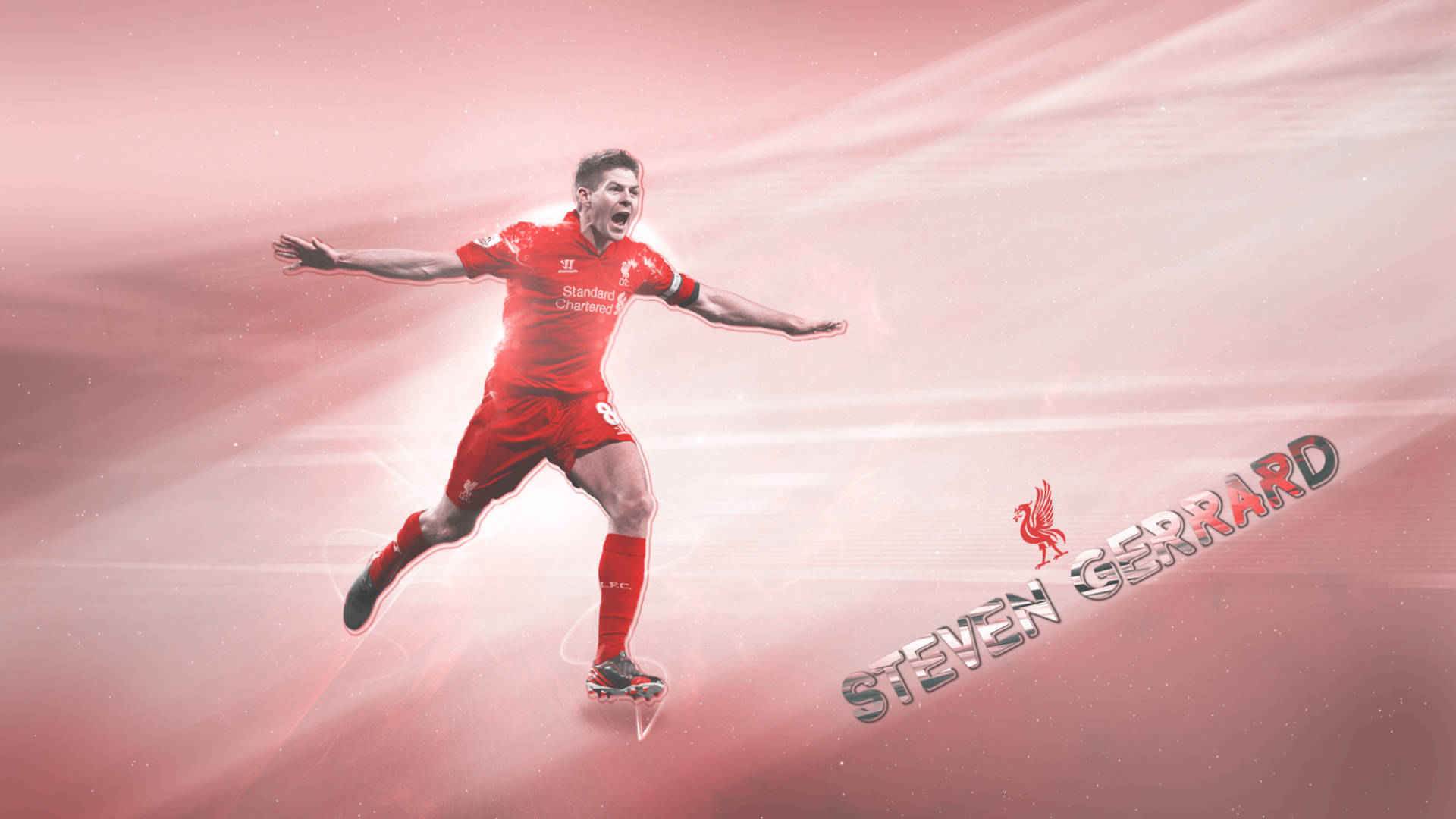 Steven Gerrard, red Liverpool kit, glowing pink and white abstract background, Full HD Desktop Wallpaper