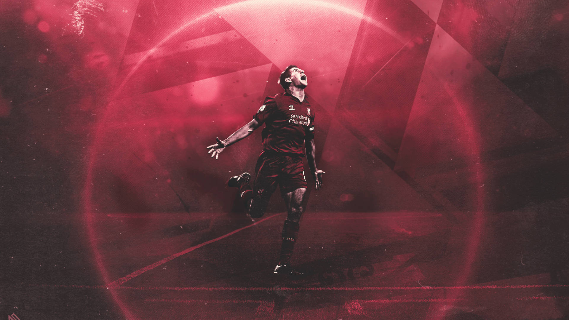 Steven Gerrard, red kit, glowing red abstract background, Full HD Desktop Wallpaper