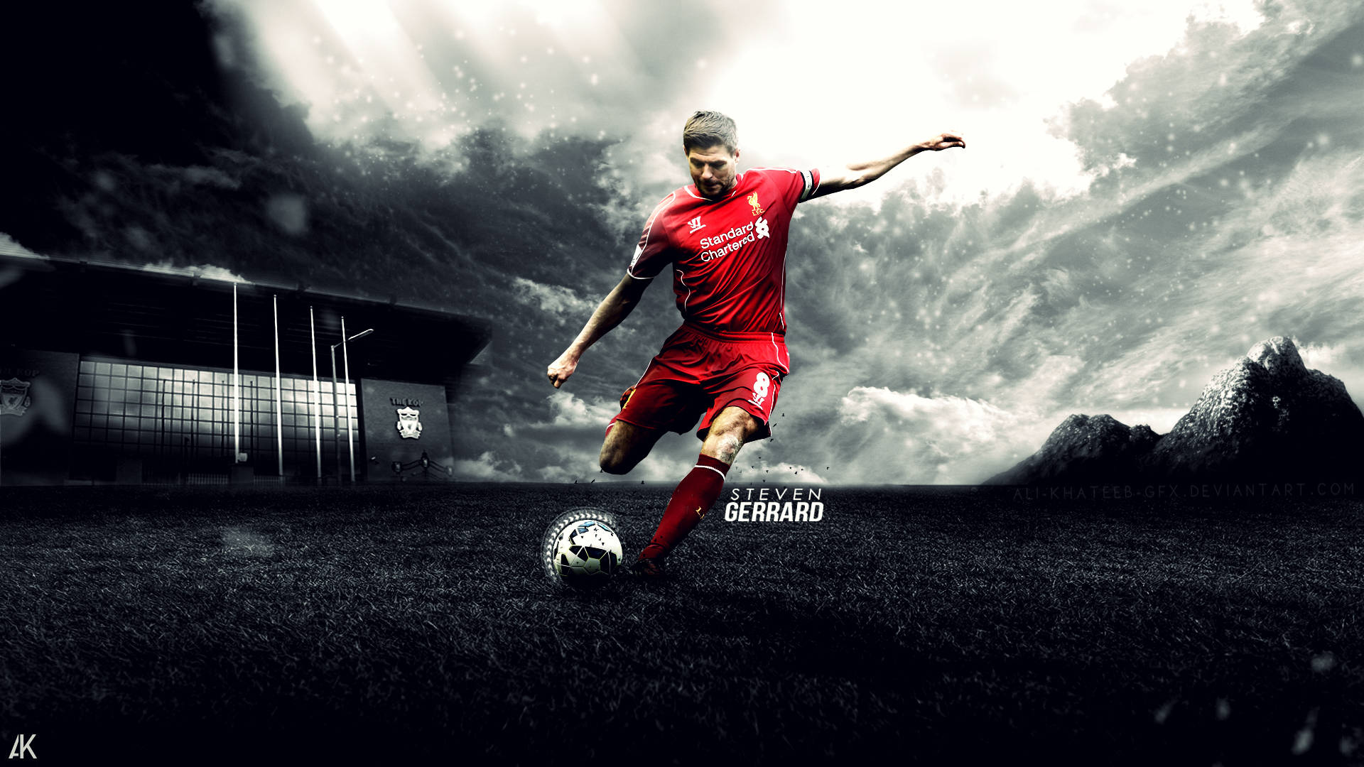 Steven Gerrard, red, stormy sky, Full HD Desktop Wallpaper