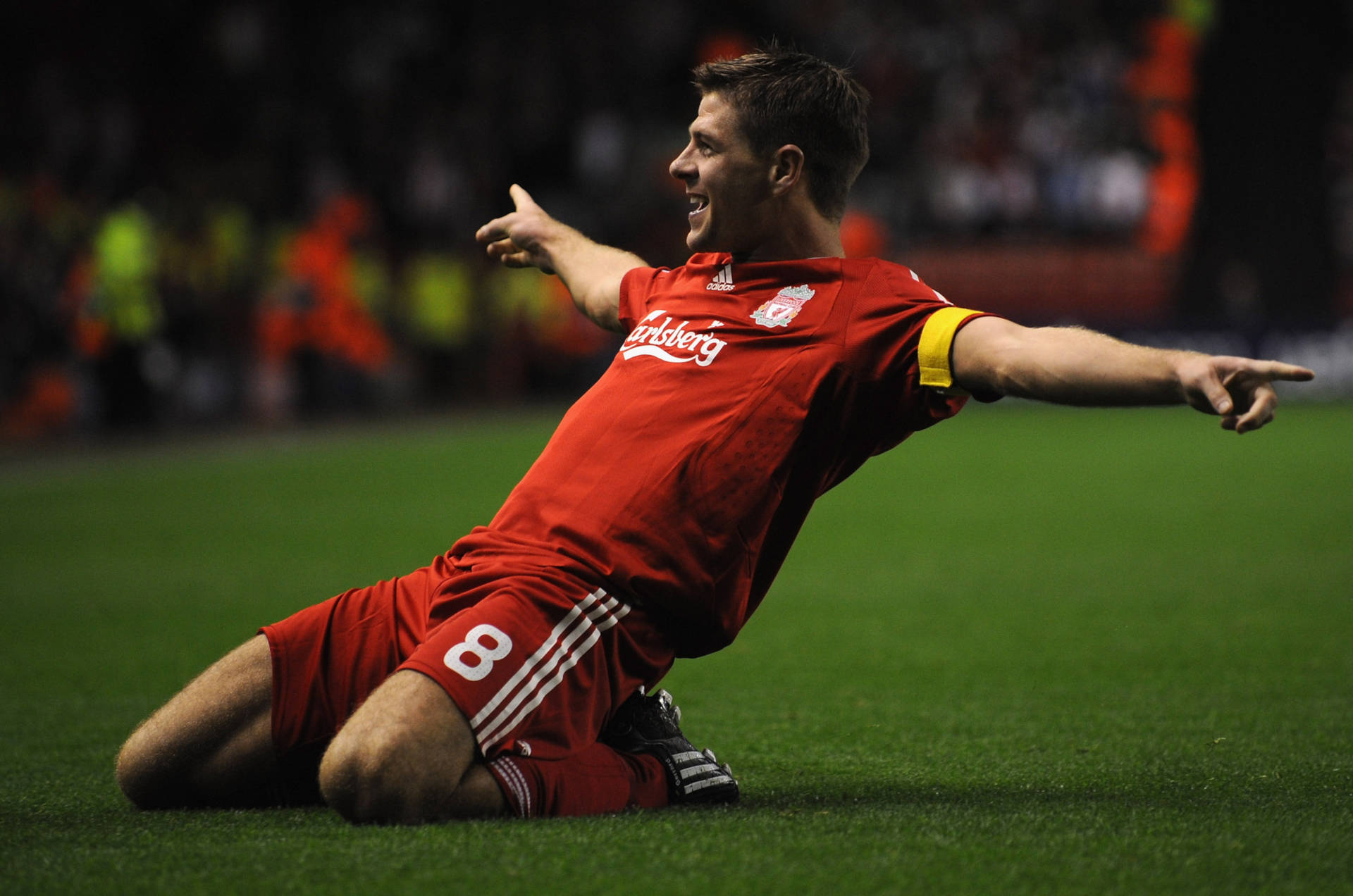 Steven Gerrard, red kit, grass, Full HD Desktop Wallpaper