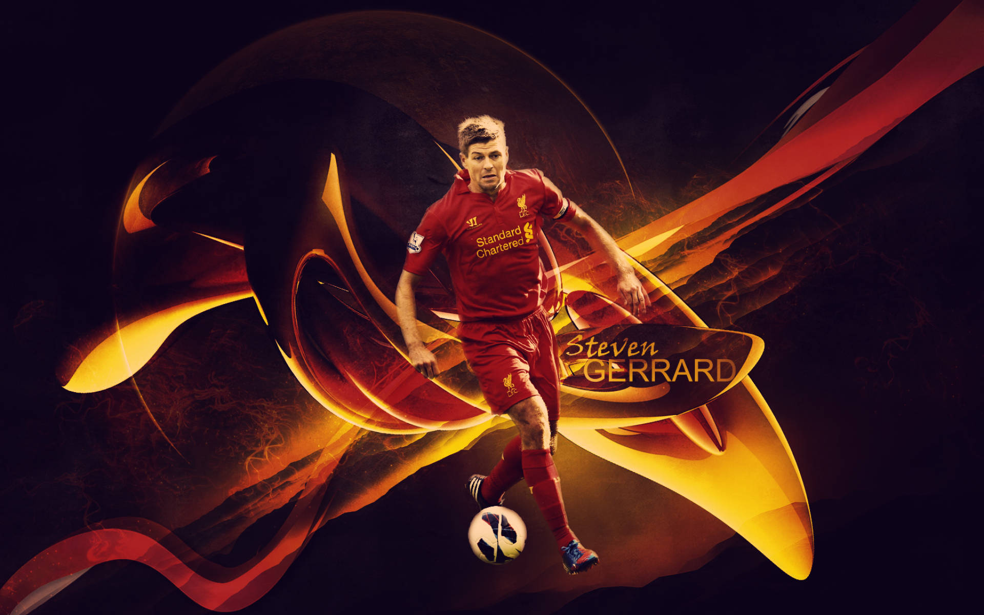 Steven Gerrard, red Liverpool kit, soccer ball, Full HD Desktop Wallpaper