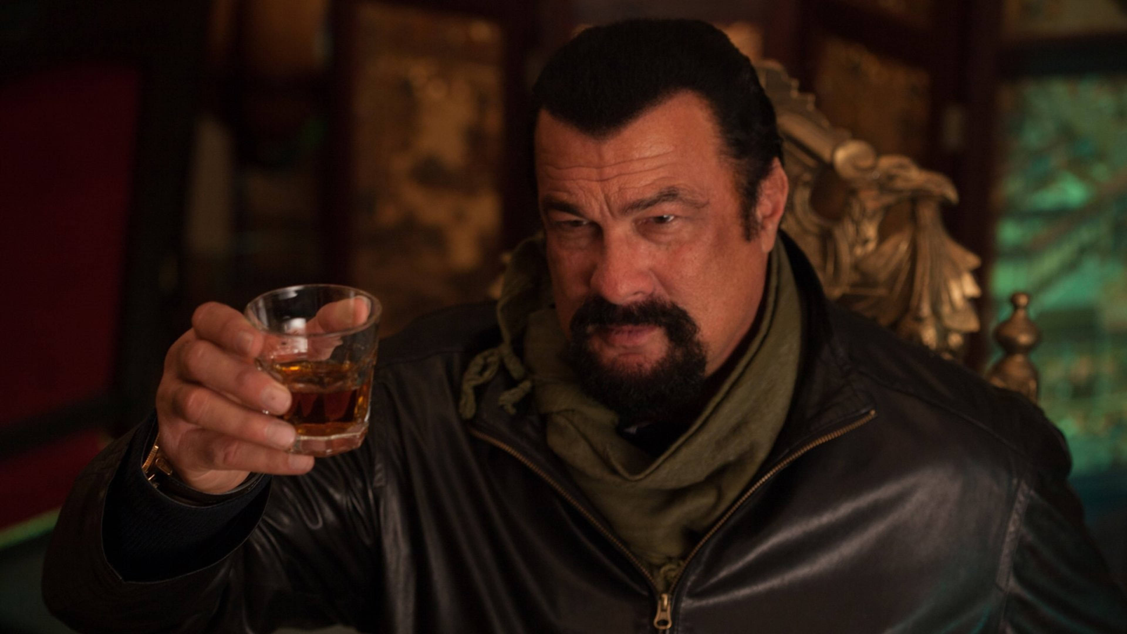 Steven Seagal, leather jacket, whiskey, 4K Desktop Wallpaper
