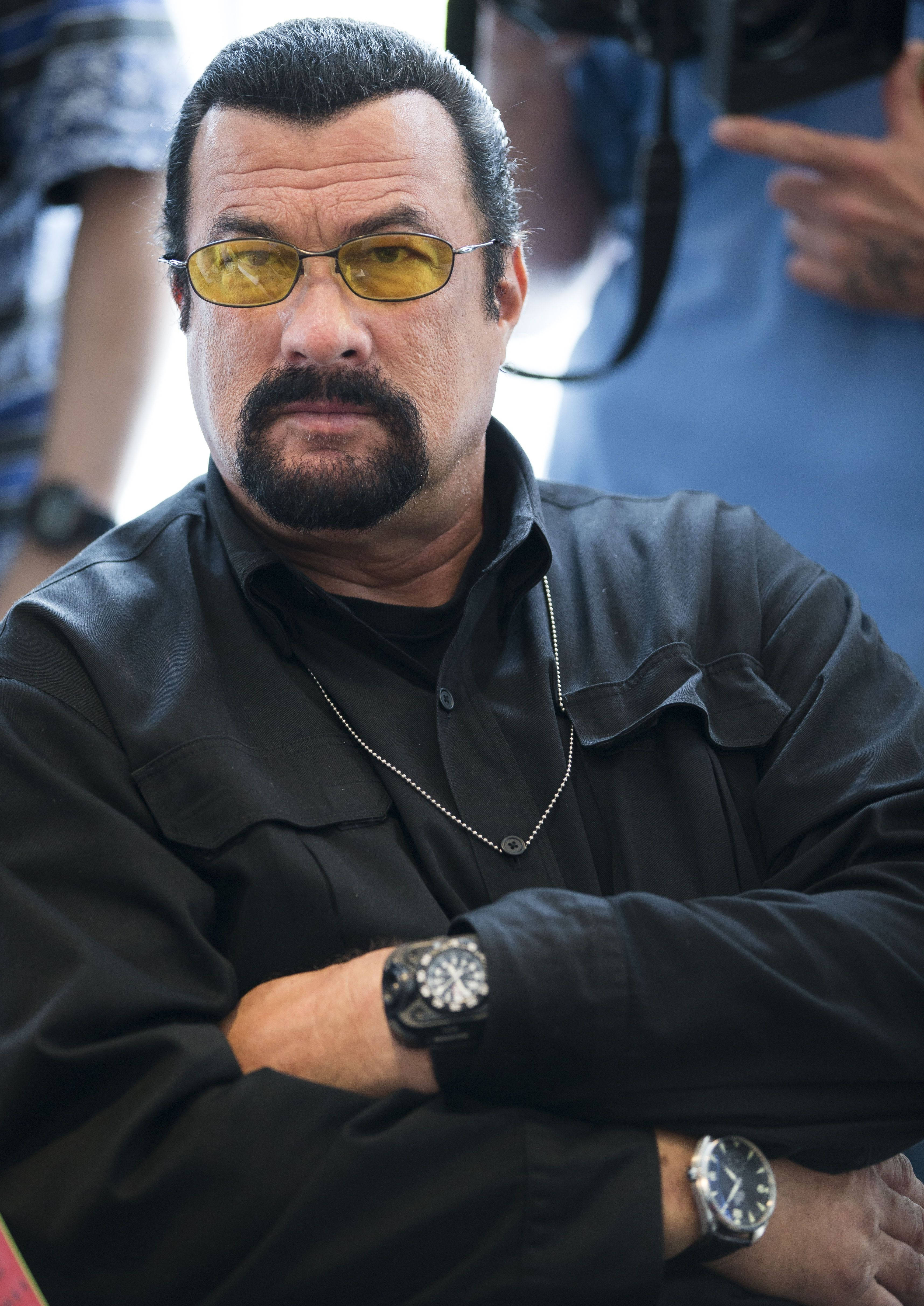 Steven Seagal, black button-down shirt, mustache, 4K Phone Wallpaper