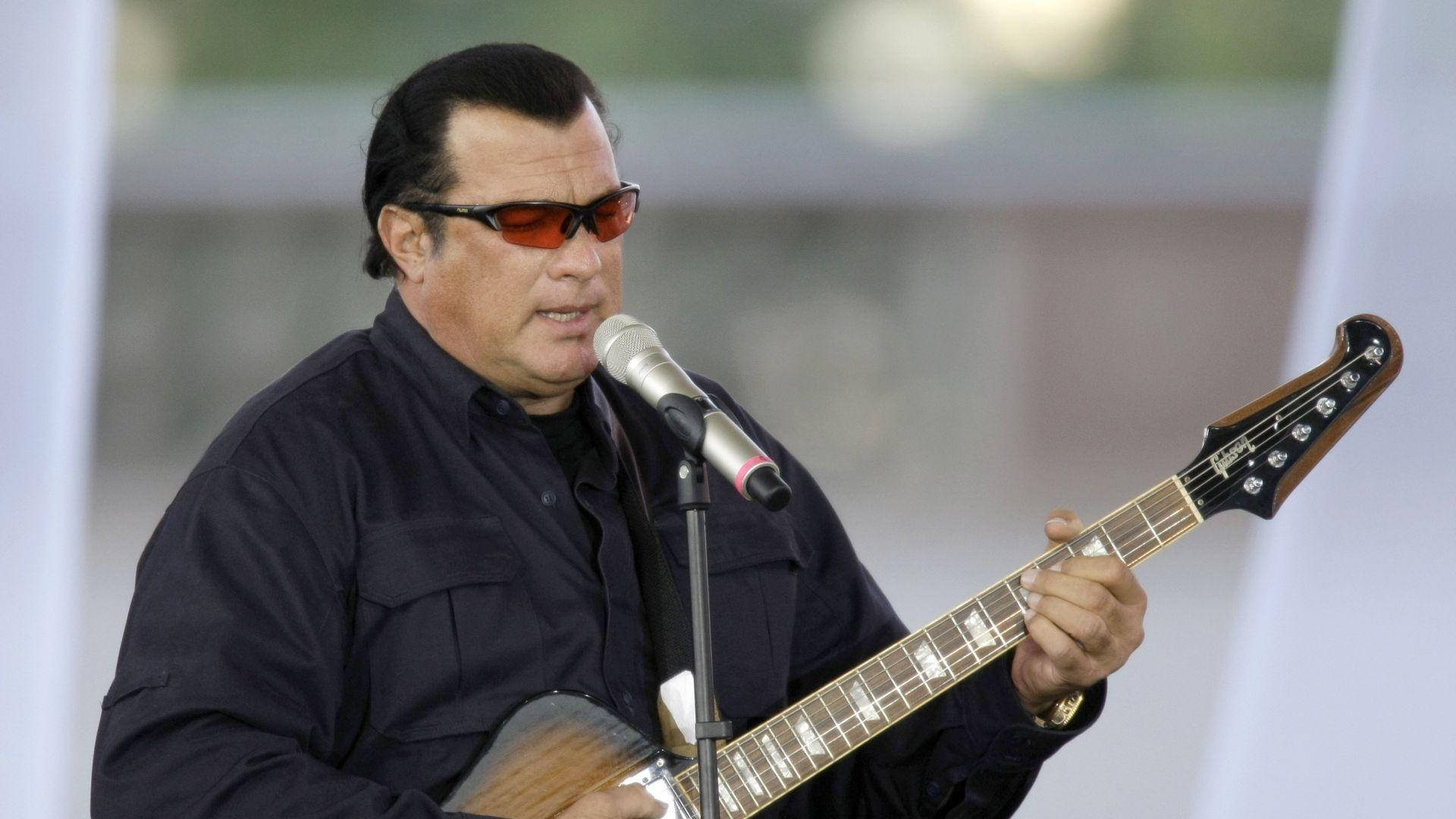 Steven Seagal, electric guitar, microphone, Full HD Desktop Wallpaper