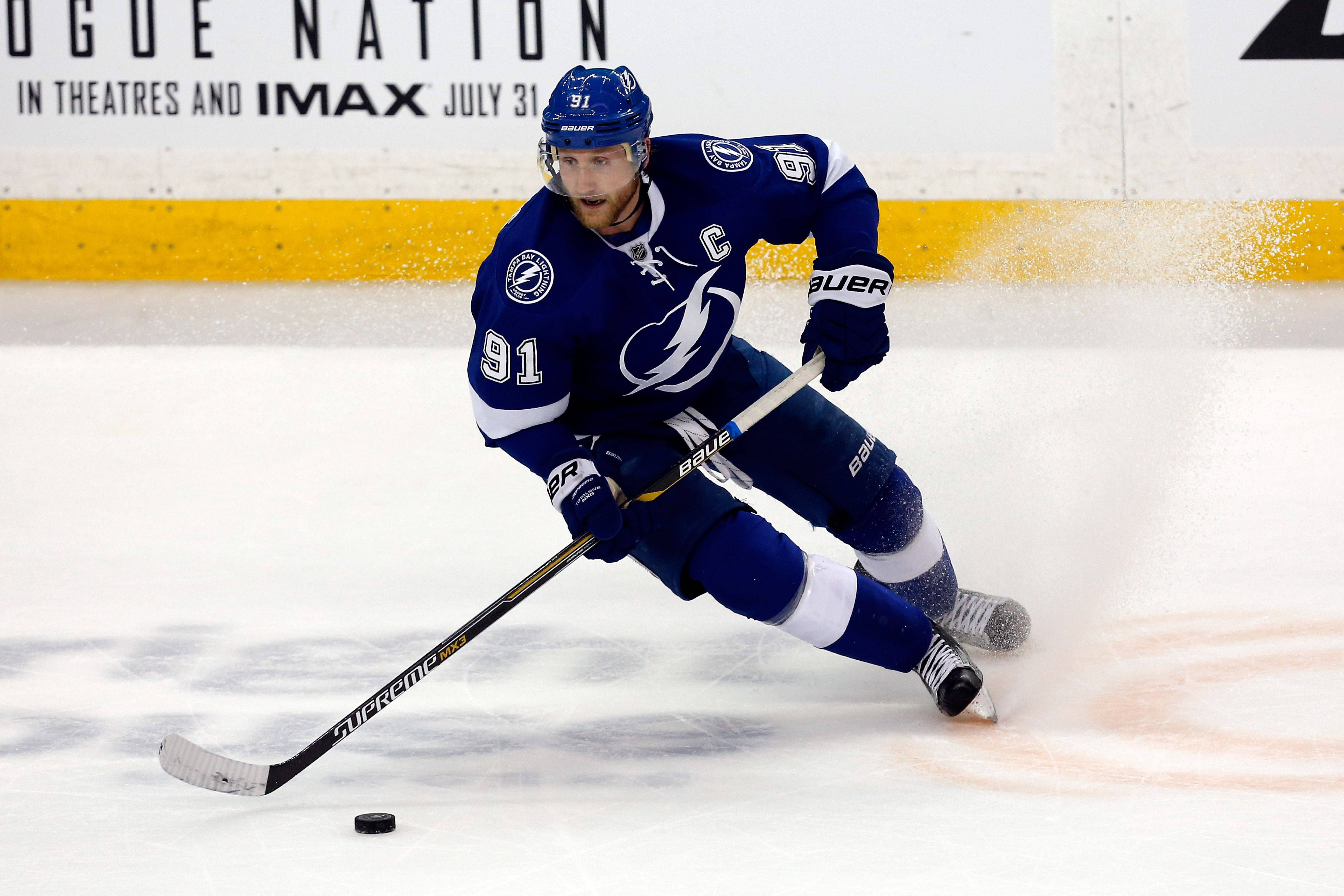 Steven Stamkos, blue uniform, ice skating, 5K Desktop Wallpaper